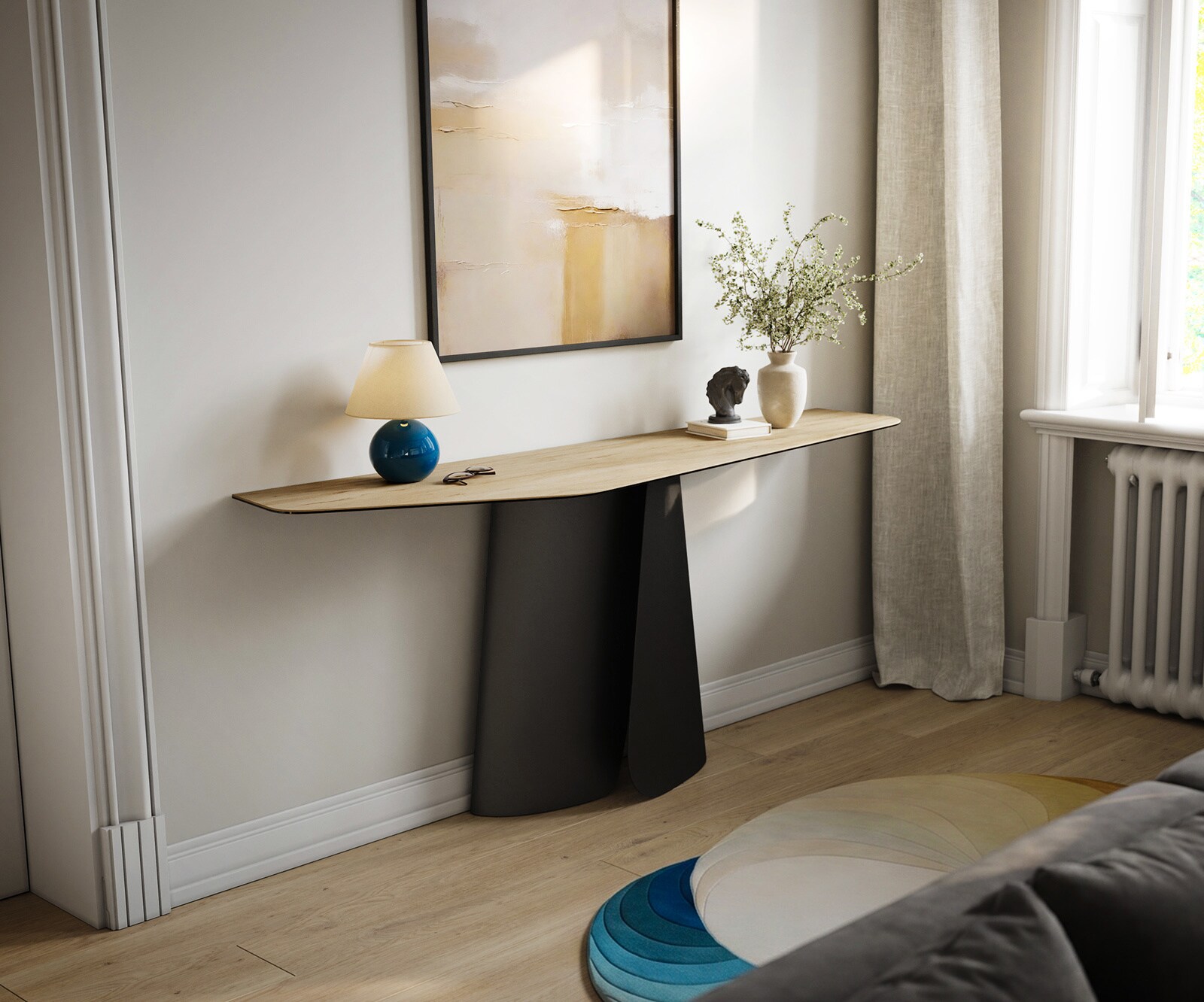 Console Edge Polygonal 180x50 cm Céramique Laminam® Sabbia Eichefarbig Livos Métal Noir 1
