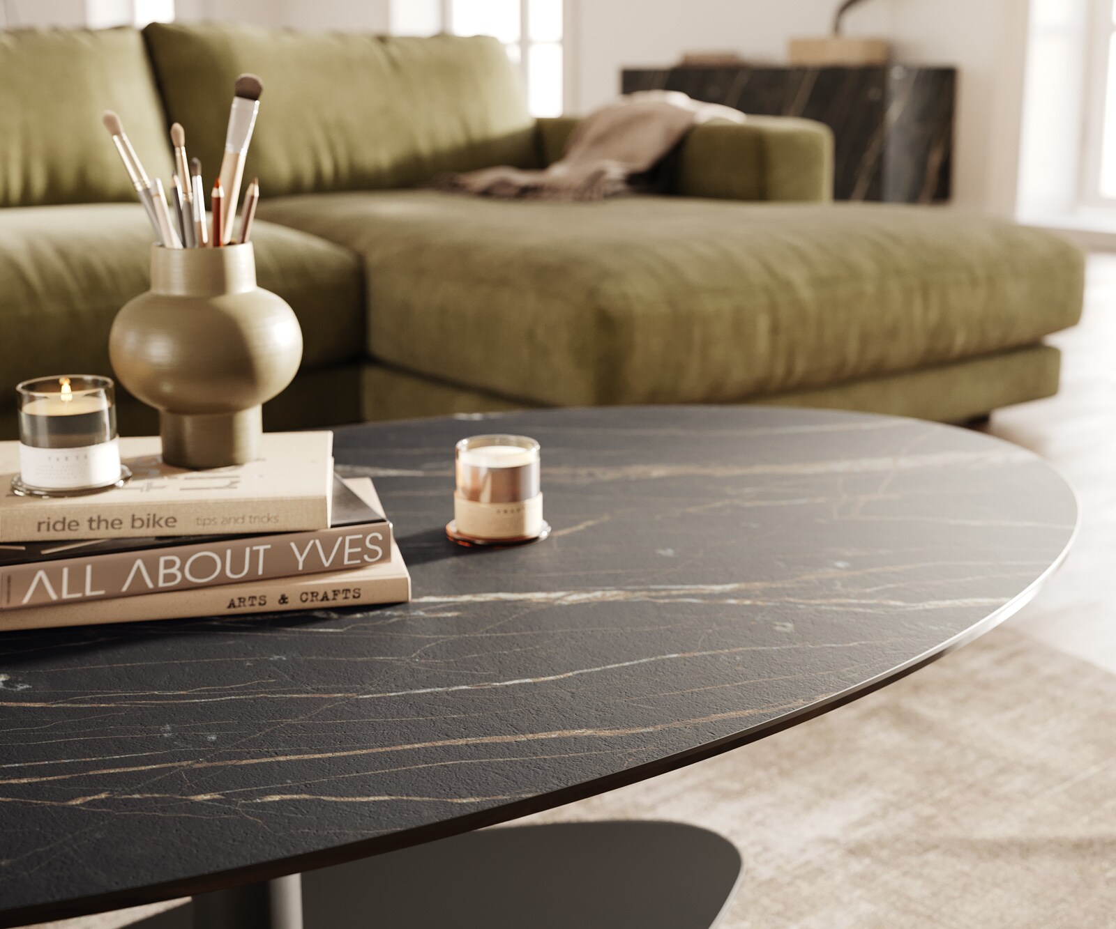 Table basse Edge Oval 140x80 cm céramique Laminam® Noir Desir brun Vibany métal noir 6