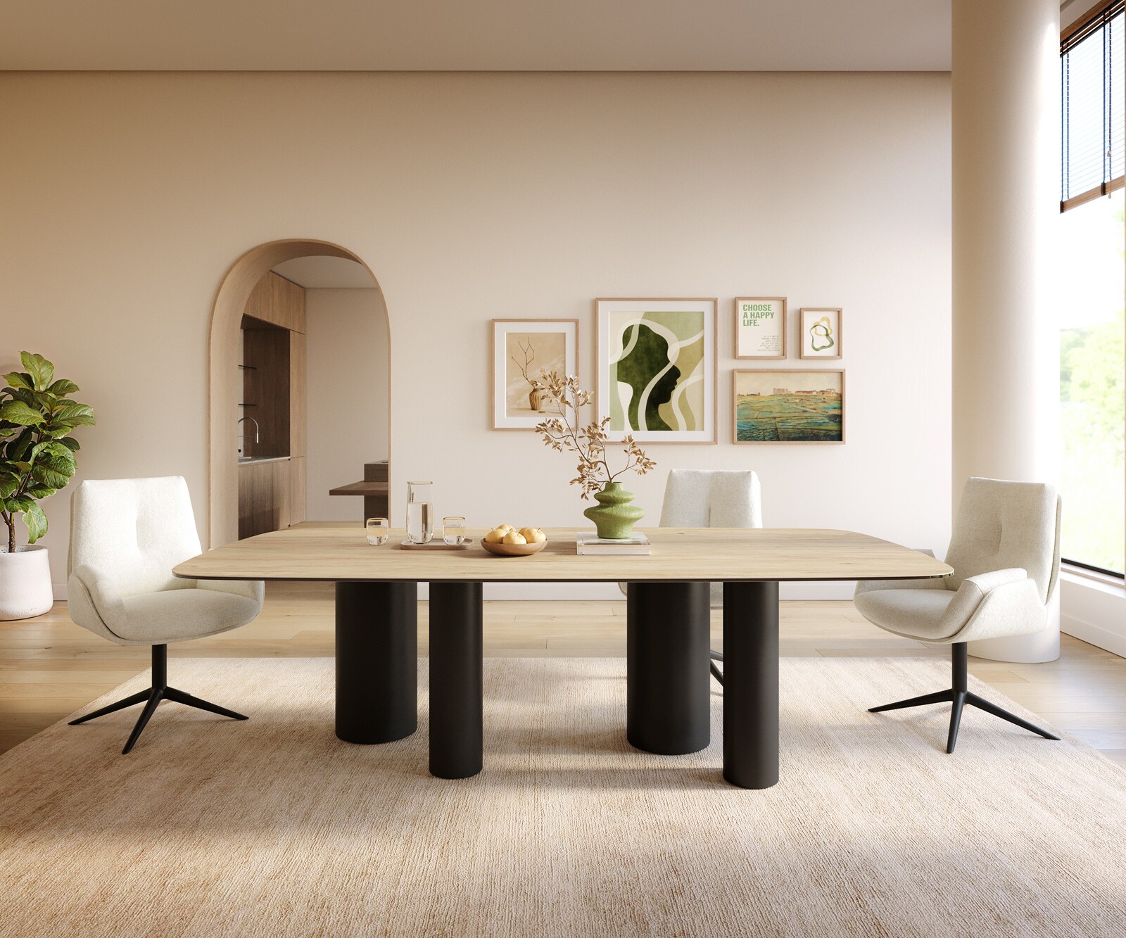 Table à manger Edge Boot 240x120 cm Céramique Laminam® Sabbia Eichefarbig Pilier Métal Noir 2