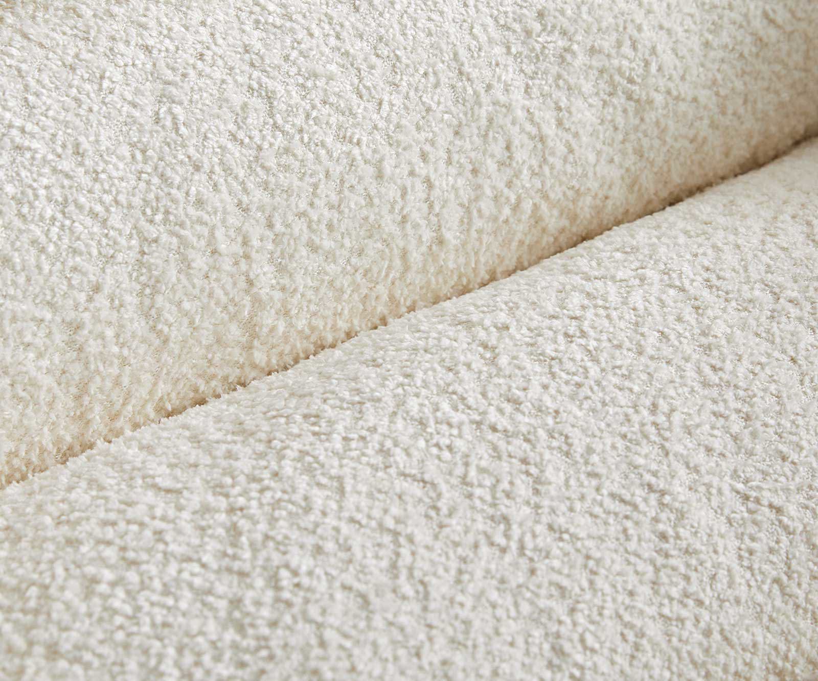 Chaise-pivotante Nube-Flex avec accoudoirs bouclé blanc pied croisé conique acier inoxydable brossé pivotement sur 180° ressorts ensachés 2 Chaise-pivotante Nube-Flex avec accoudoirs bouclé blanc pied croisé conique acier inoxydable brossé pivotement sur 180° ressorts ensachés 2