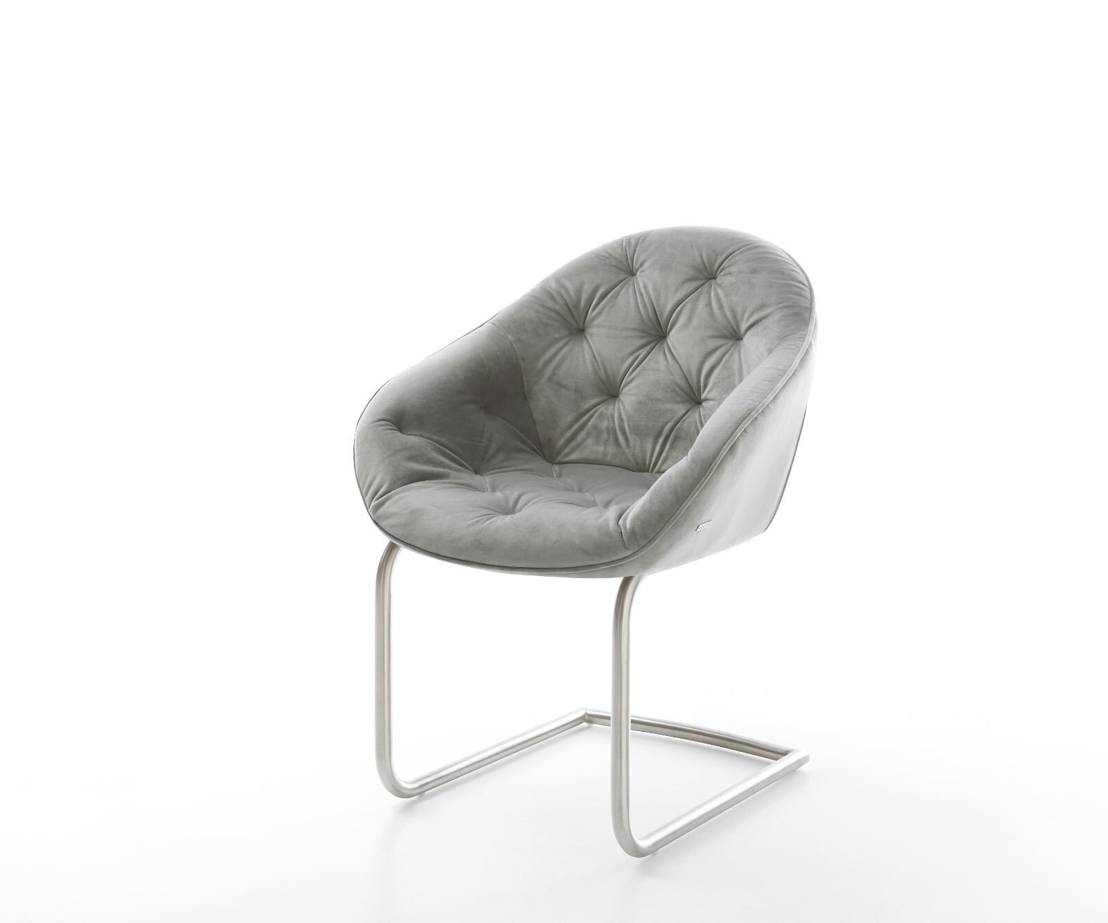 Cantilever Gaio-Flex velours gris pied cantilever rond acier inoxydable brossé