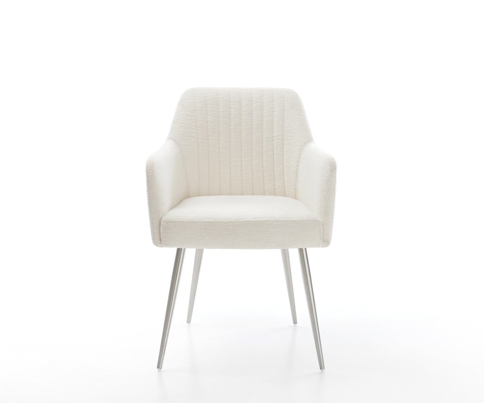 Chaise-de-salle-à-manger Greg-Flex bouclé doux beige 4 pieds coniques acier inoxydable resorts ensachés 2