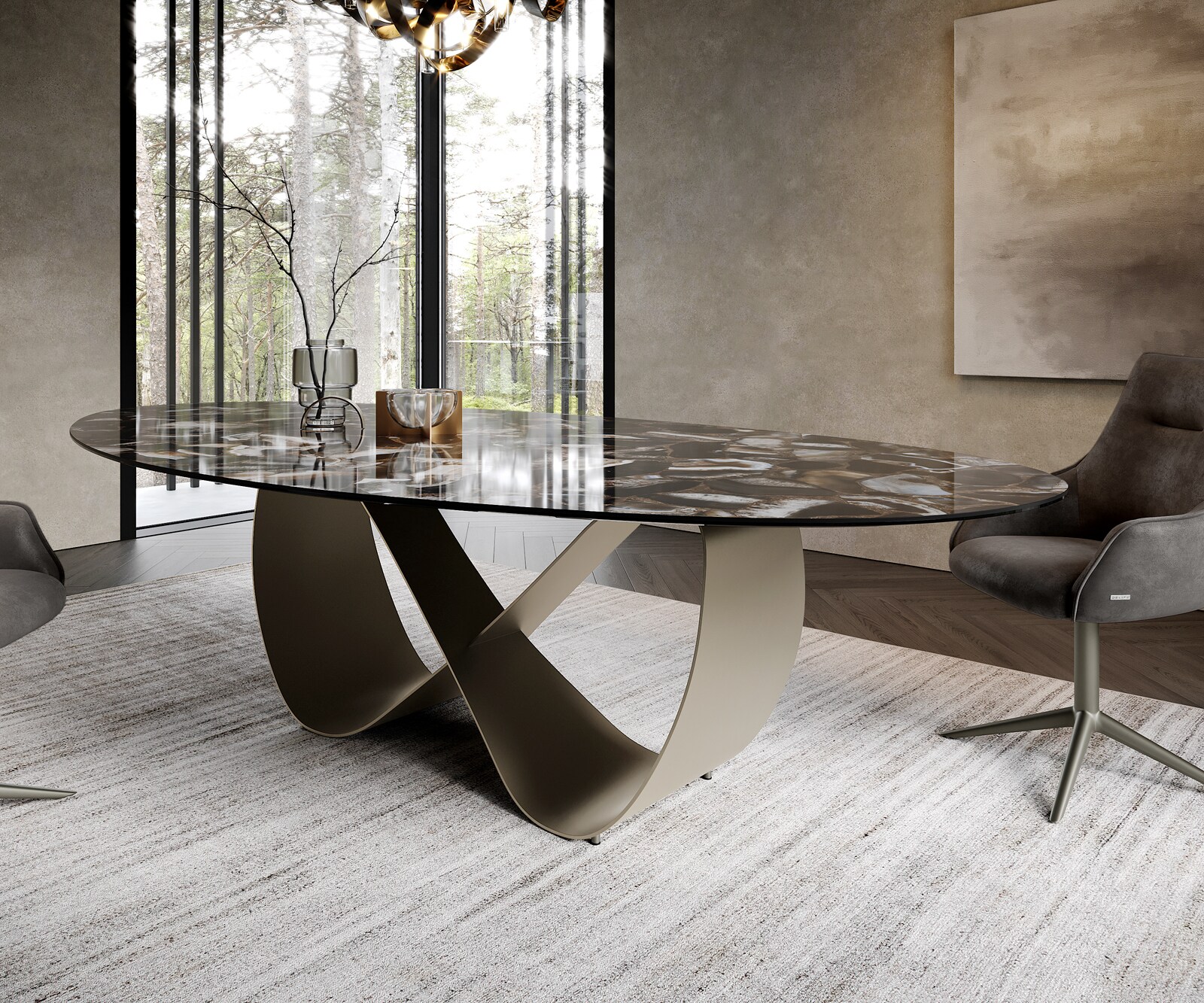 Table à manger Edge Oval 280x130 cm Céramique Iris FMG Agatablack Infinity Métal Finition effet Titan 5