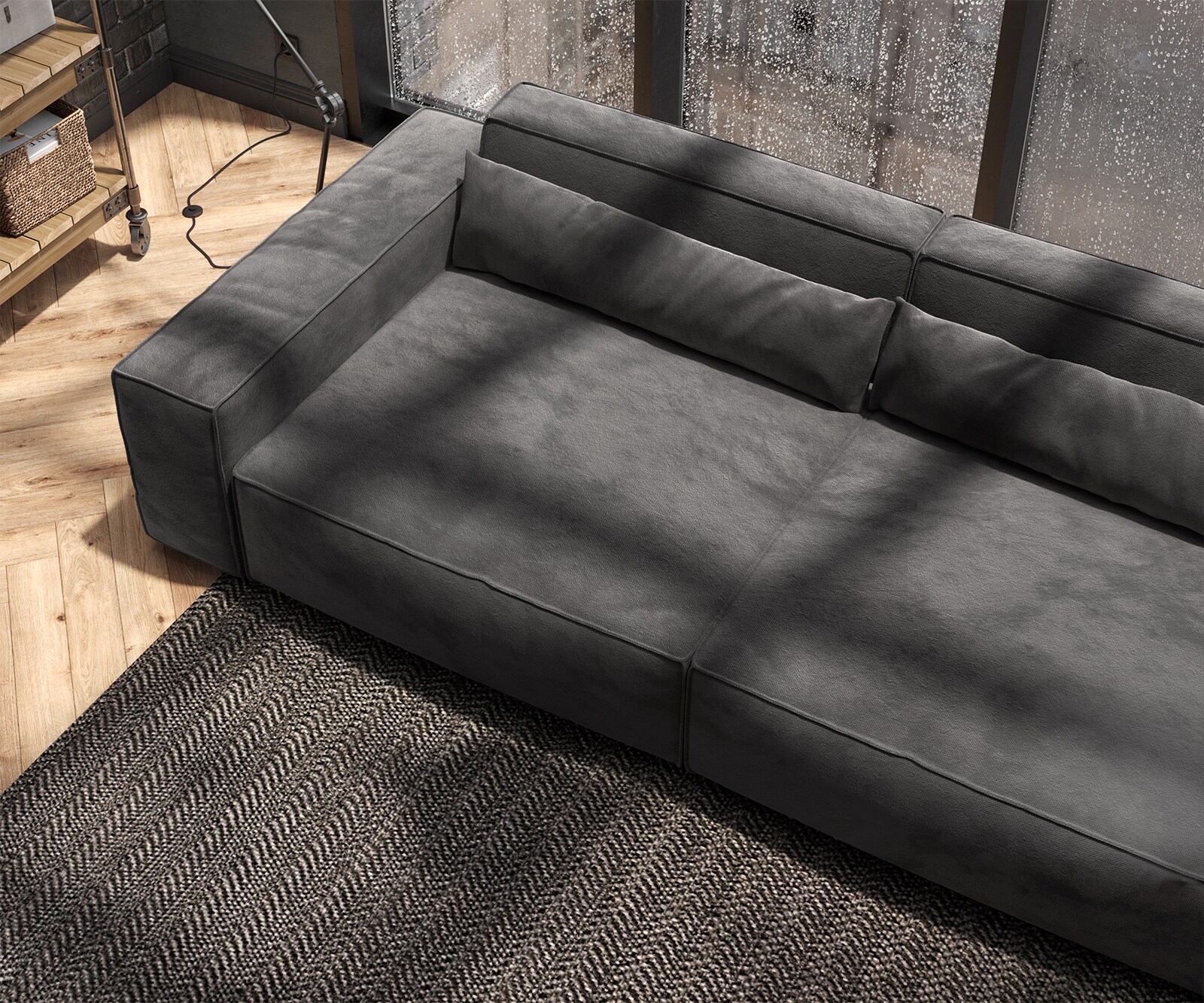 Grand Canapé Sirpio XL 270x130 cm Microfibre Noir avec Tabouret 6
