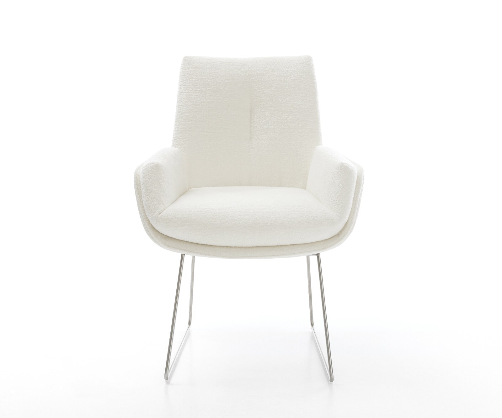 Chaise-de-salle-à-manger Clea-Flex bouclé doux beige pied trapèze acier inoxydable 1