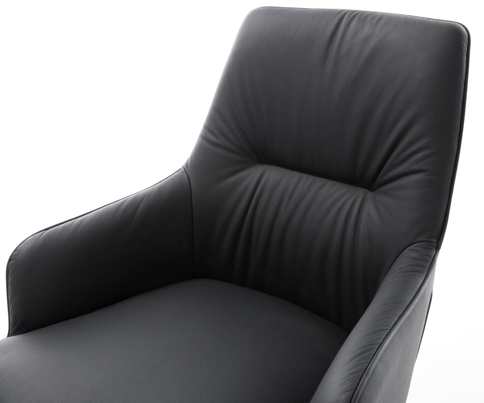 Chaise-pivotante Zelia-Flex cuir de vache noir pied croisé large acier inoxydable brossé pivotement sur 360° fonction bascule ressorts ensachés 3