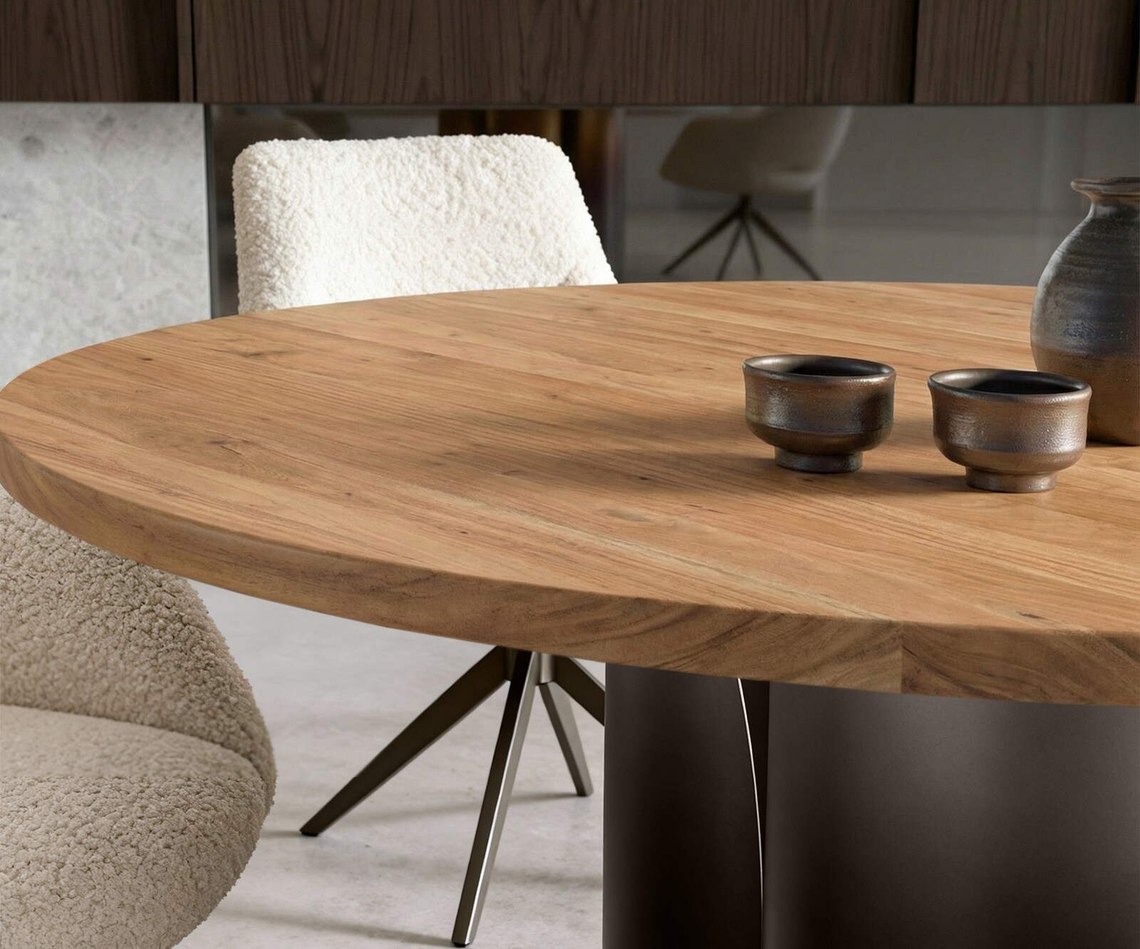 Table-à-manger Adenza ronde 140 x 140 cm Acacia naturel Métal noir antique 5