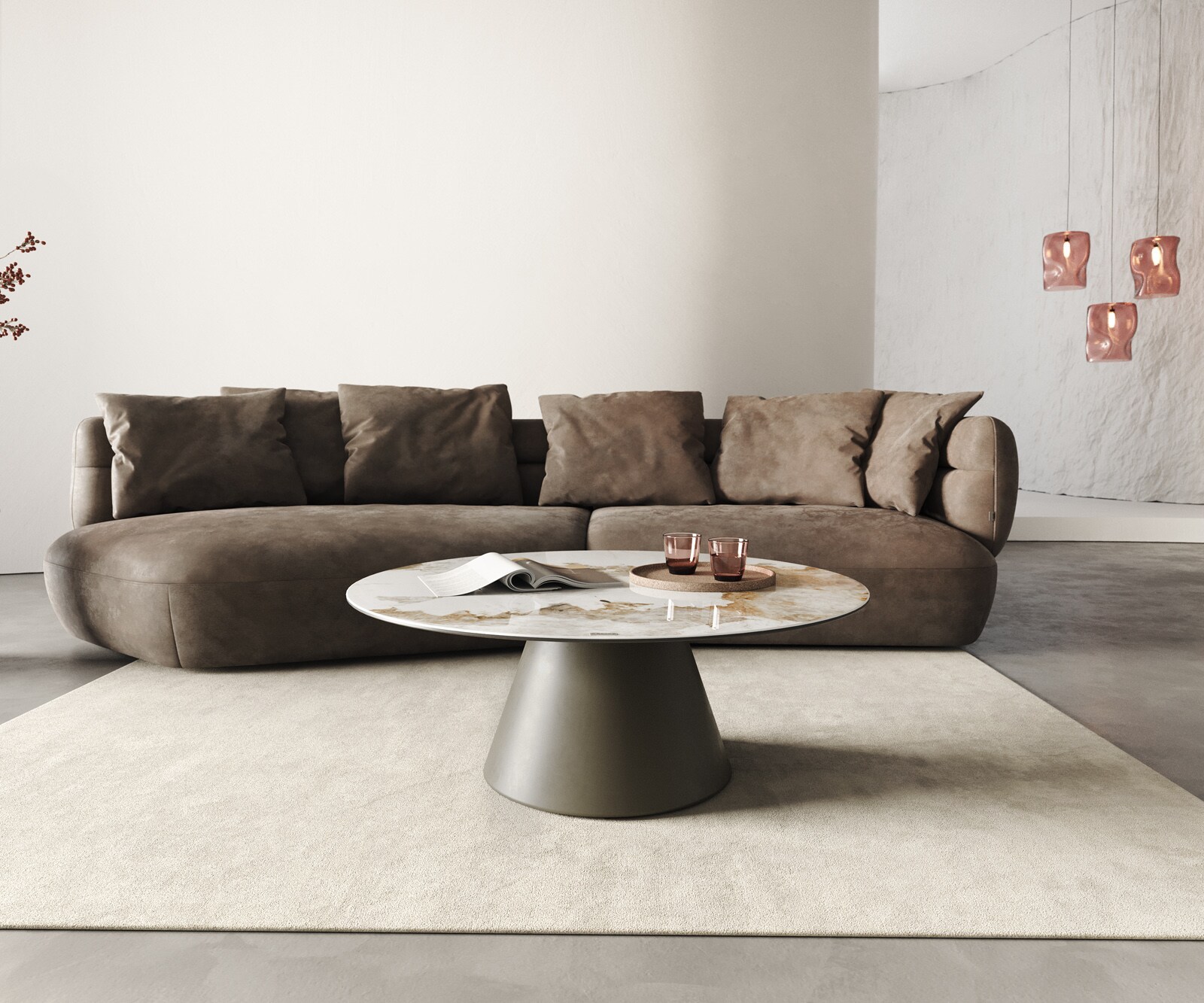 Table basse Edge rond 100x100 cm céramique Minas Melange finition effet titane 2