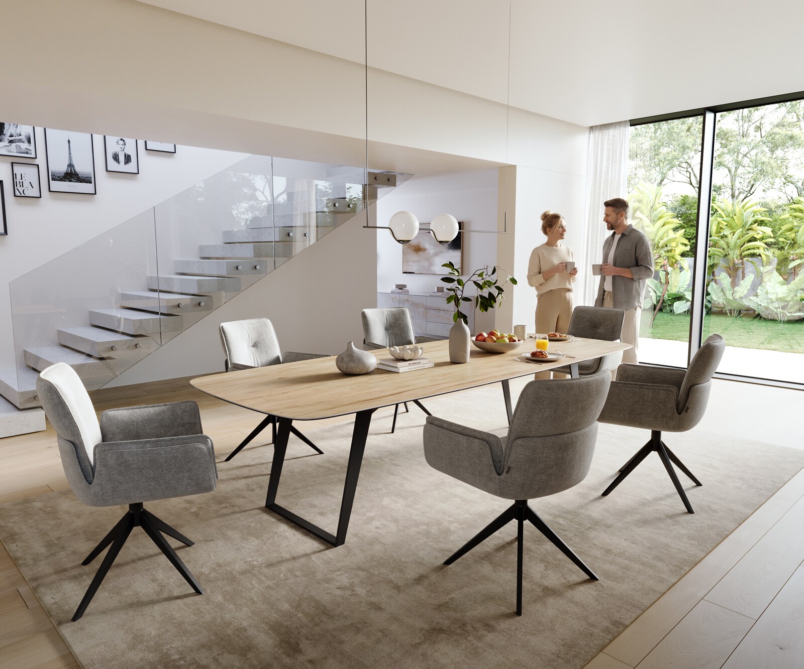 Table à manger Edge Boot 300x120 cm Céramique Laminam® Sabbia Eichefarbig Métal Schräg Noir 6