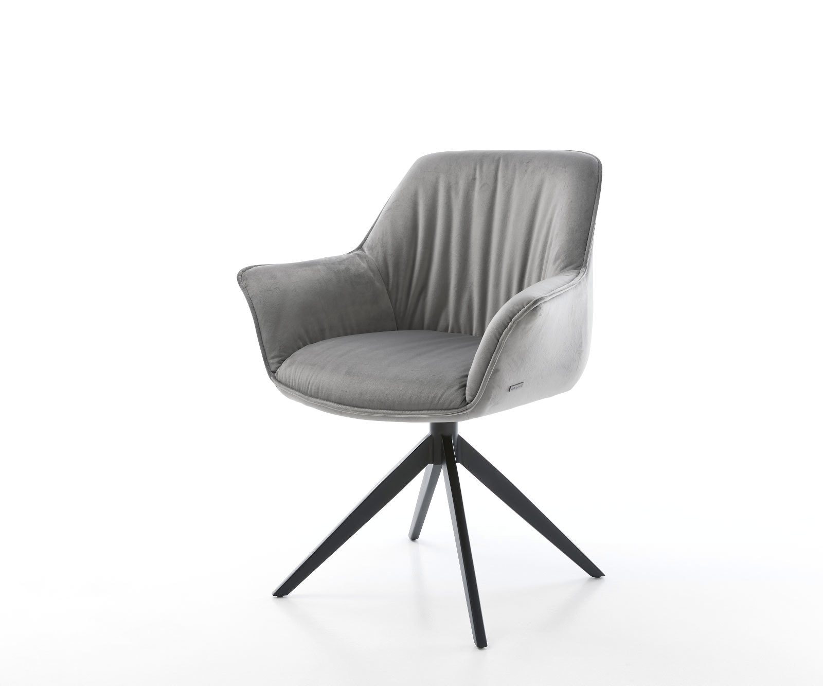 Chaise-de-salle-à-manger Keila-Flex avec accoudoirs velours gris pied croisé large noir 1