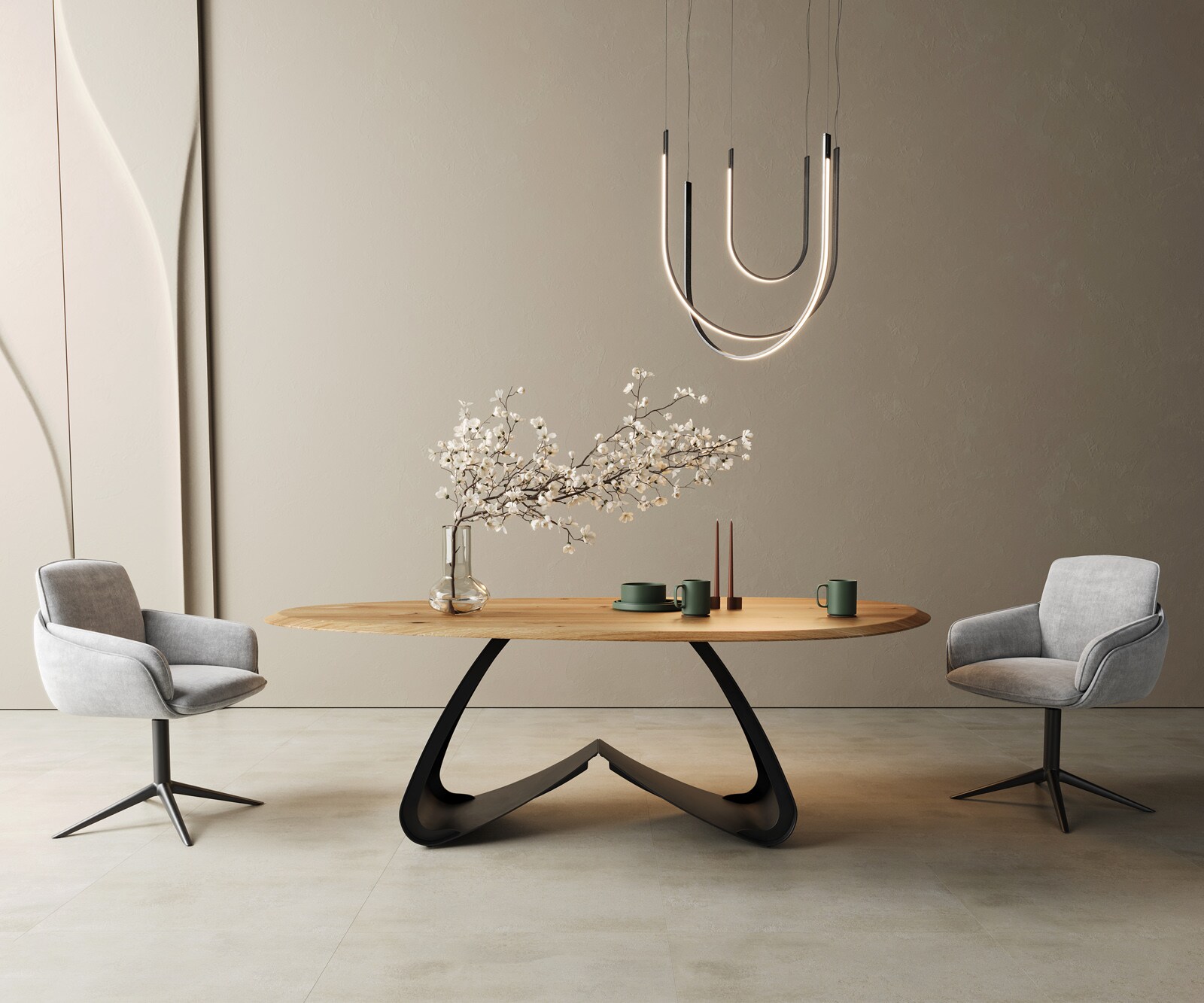 Table à manger Edge ovalee 220x120x2,5 chêne naturee cadre en W métal noir Flow-Edge 4
