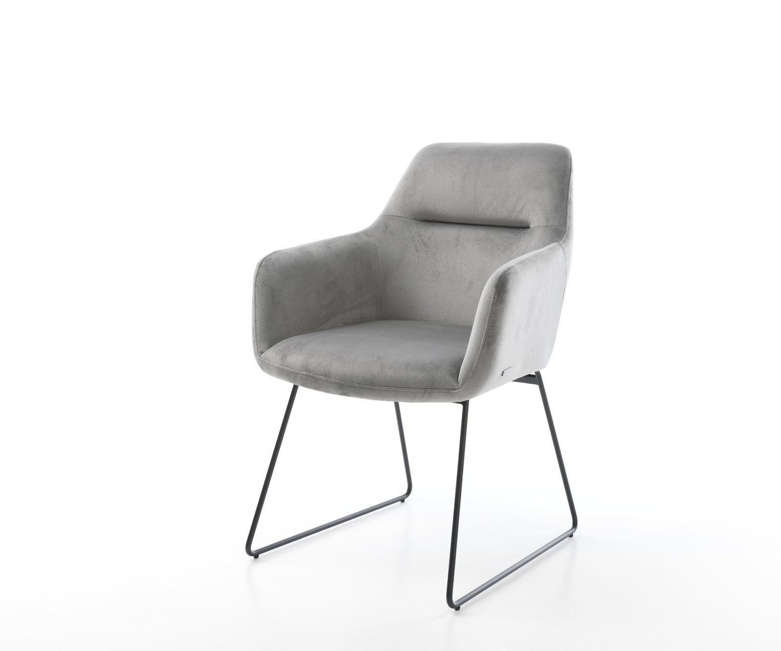 Chaise-de-salle-à-manger Pejo-Flex velours gris pied trapèze noir ressorts ensachés Chaise-de-salle-à-manger Pejo-Flex velours gris pied trapèze noir ressorts ensachés