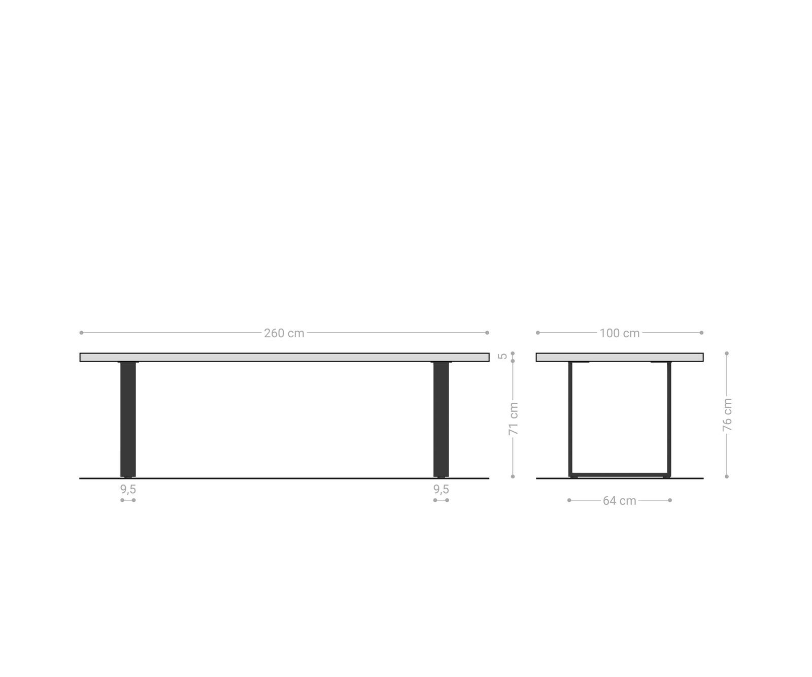 Table-à-manger Edge 260x100 XL acacia marron acier inoxydable mince Live-Edge 6