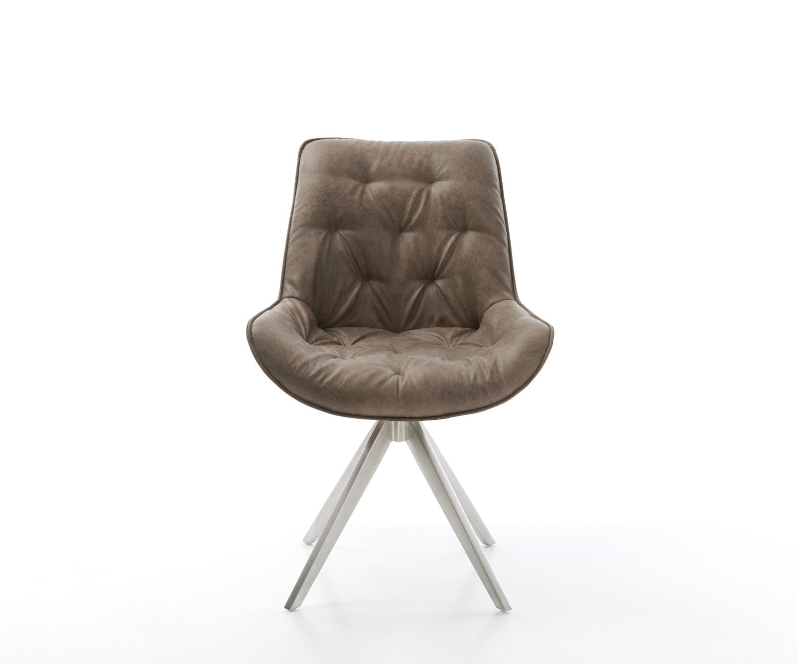 Chaise-de-salle-à-manger Taimi-Flex microvelours taupe vintage pied croisé angulaire acier inoxydable brossé 2 Chaise-de-salle-à-manger Taimi-Flex microvelours taupe vintage pied croisé angulaire acier inoxydable brossé 2