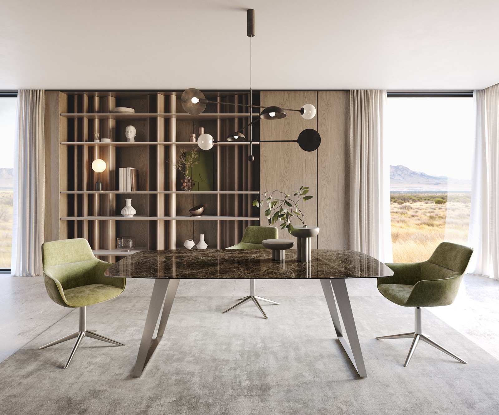 Table de salle à manger Edge Boot Céramique Emperador Extra Lucidato Brun foncé 200x100 Acier inoxydable incliné