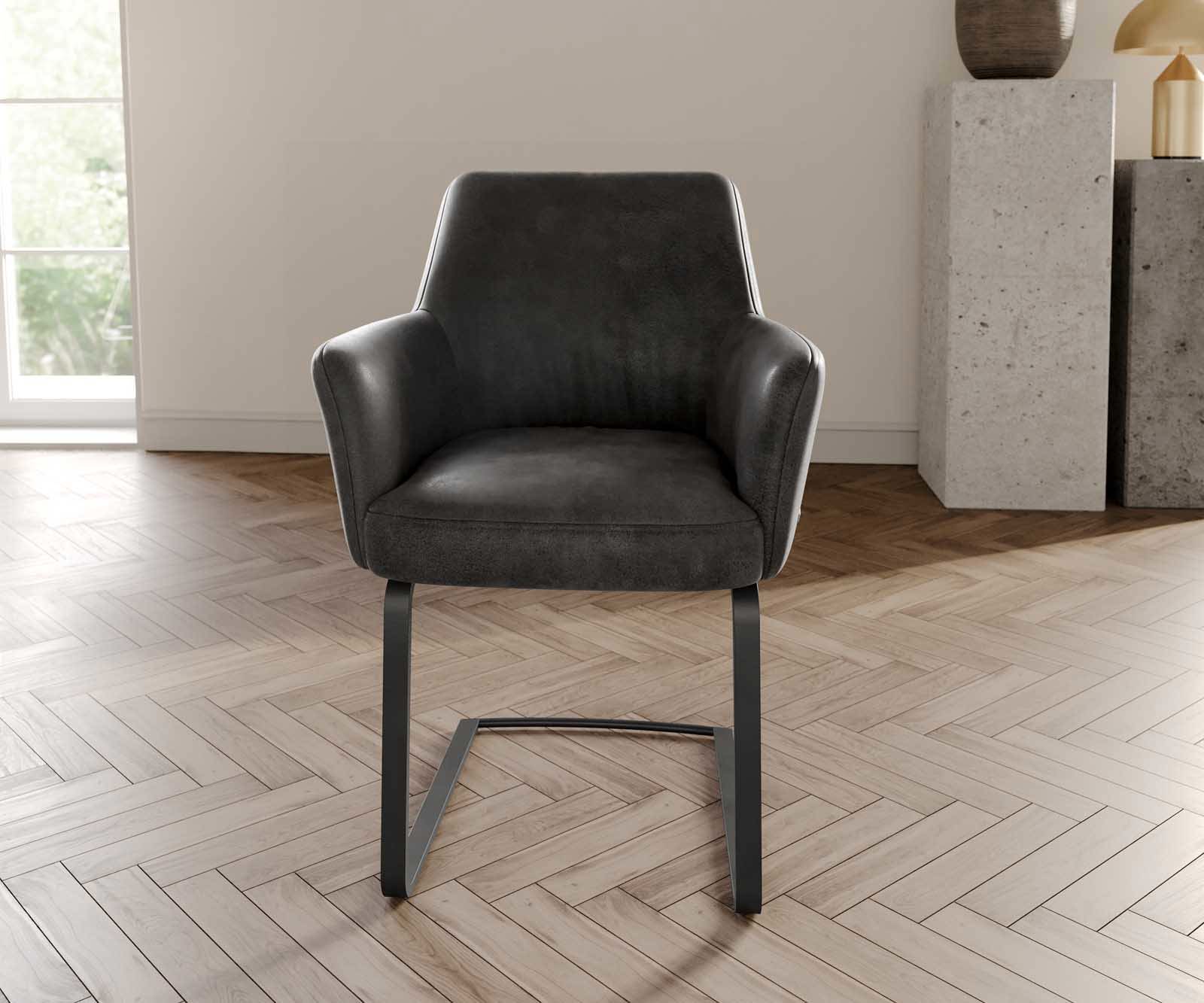 Cantilever Xana-Flex avec accoudoirs microvelours anthracite vintage pied cantilever plat noir ressorts ensachés 1