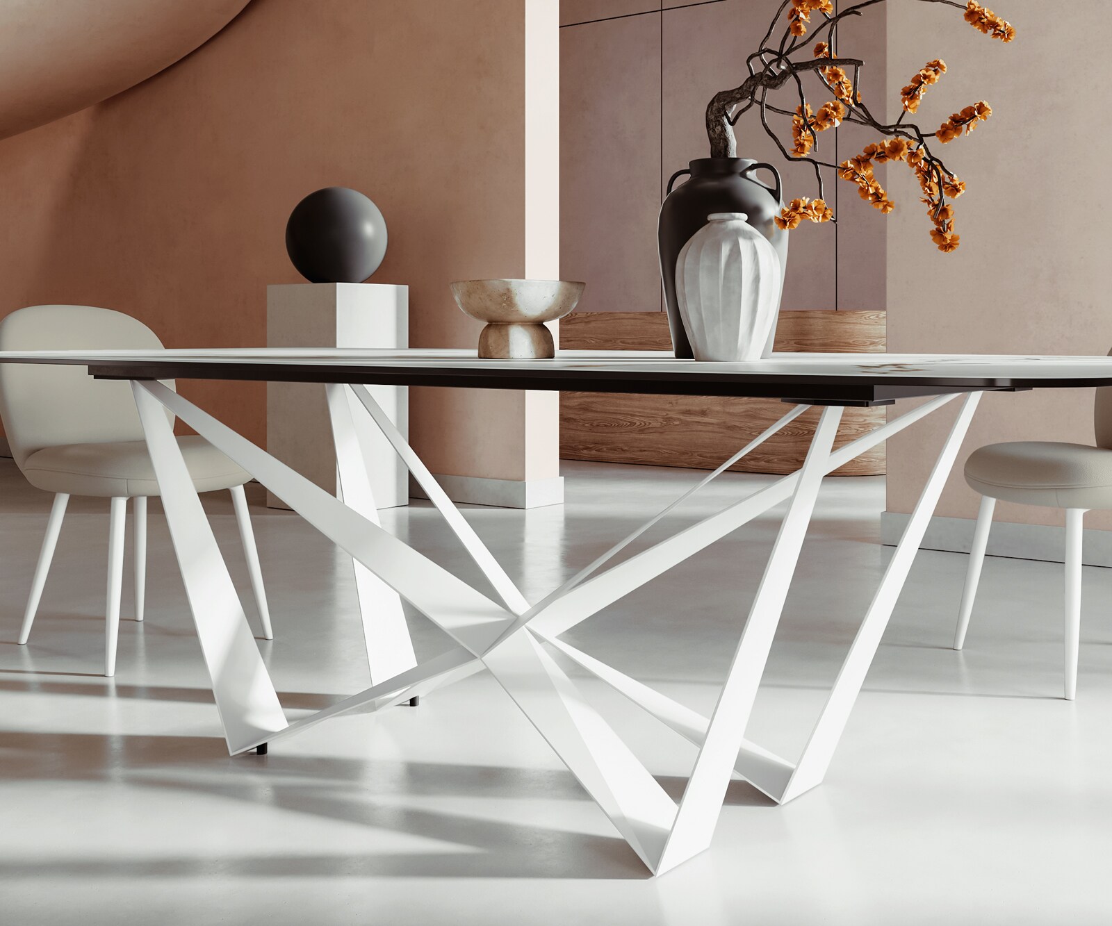 Table à manger Edge Boot 240x120 cm Céramique Calacatta Luxe Blanc-Or-Gris Spider Métal Blanc 6