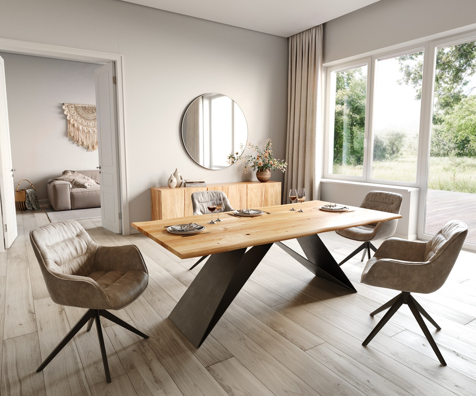 Table de salle à manger Edge 200x100x2,5-3 chêne naturel piétement en V acier plat noir Live-Edge 4 Table de salle à manger Edge 200x100x2,5-3 chêne naturel piétement en V acier plat noir Live-Edge 4