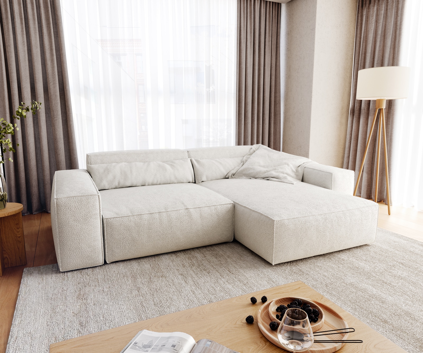 Canapé d'angle Sirpio XL 270x170 cm Bouclee Crème-blanc Recamiere variable Canapé d'angle Sirpio XL 270x170 cm Bouclee Crème-blanc Recamiere variable