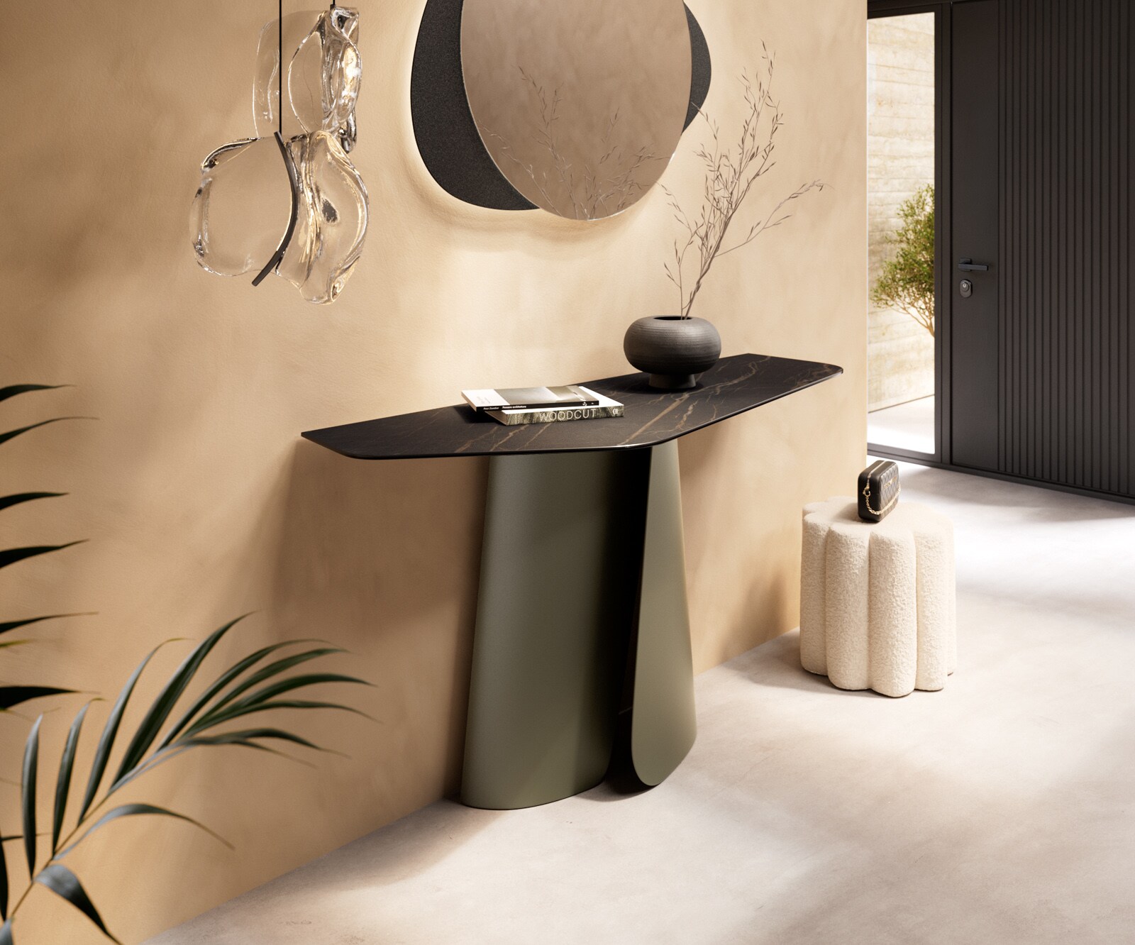 Console Edge Polygonal 140x50 cm Céramique Laminam® Noir Desir Braun Livos Métal Effektfinish Titan 1