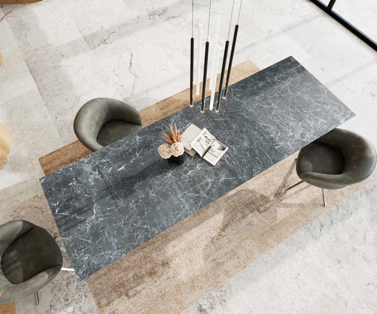 Table à manger Edge 200-300x100 céramique Laminam®Nero Greco gris cadre croisé rectangulaire acier inoxydable extensible 3 Table à manger Edge 200-300x100 céramique Laminam®Nero Greco gris cadre croisé rectangulaire acier inoxydable extensible 3