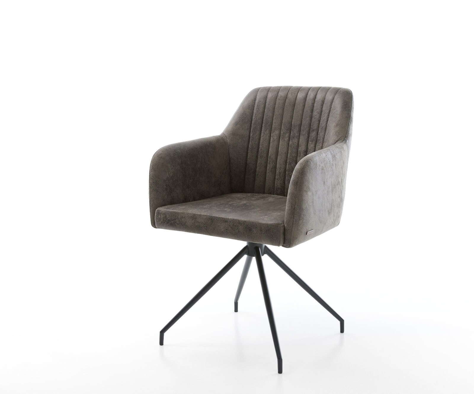 Chaise-de-salle-à-manger Greg-Flex microvelours gris antique pied croisé conique noir ressorts ensachés