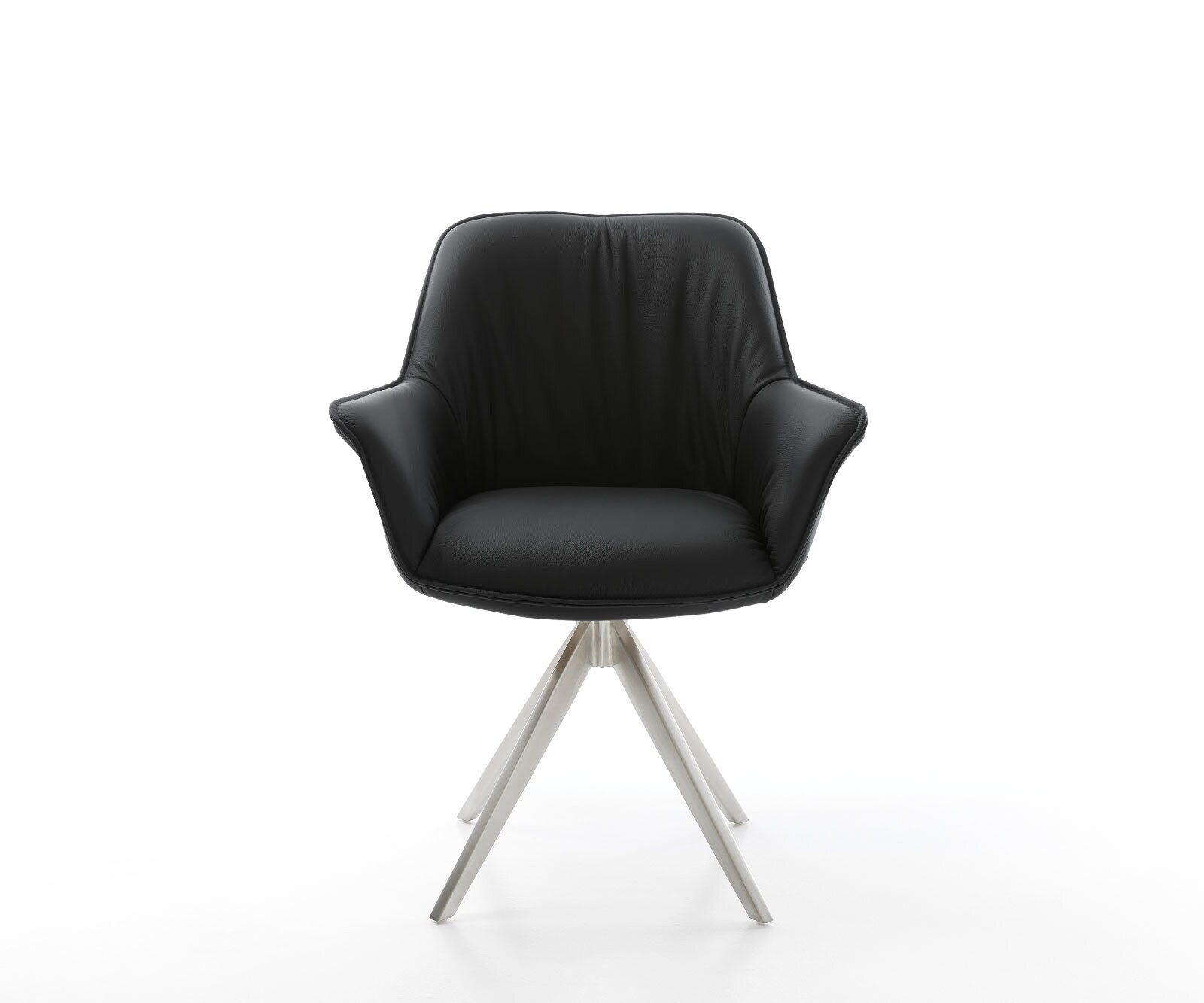 Chaise-de-salle-à-manger Keila-Flex avec accoudoirs cuir de vache noir pied croisé angulaire acier inoxydable brossé 2 Chaise-de-salle-à-manger Keila-Flex avec accoudoirs cuir de vache noir pied croisé angulaire acier inoxydable brossé 2