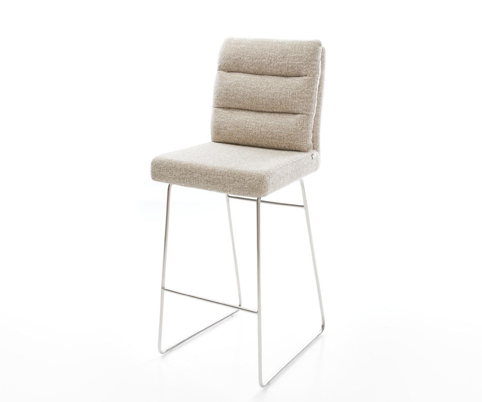 Chaise-de-bar Pela-Flex Tissu tissé doux Beige Pied trapèze acier inoxydable Argent 1