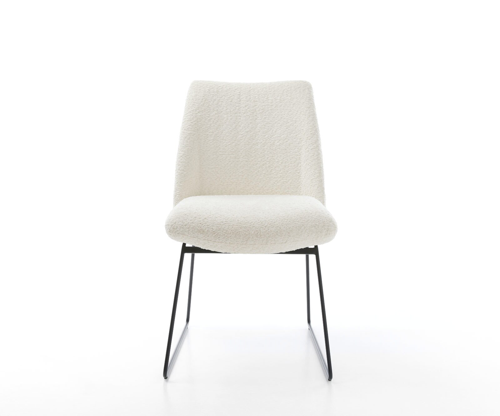 Chaise-de-salle-à-manger Elso-Flex bouclé blanc pied trapèze noir ressorts ensachés 2