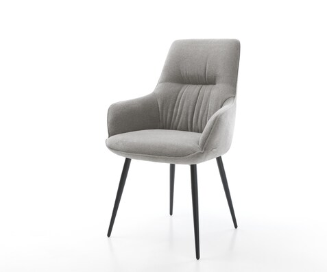 Chaise-de-salle-à-manger Zelia-Flex avec accoudoirs tissu structuré doux gris 4 pieds coniques noir resorts ensachés