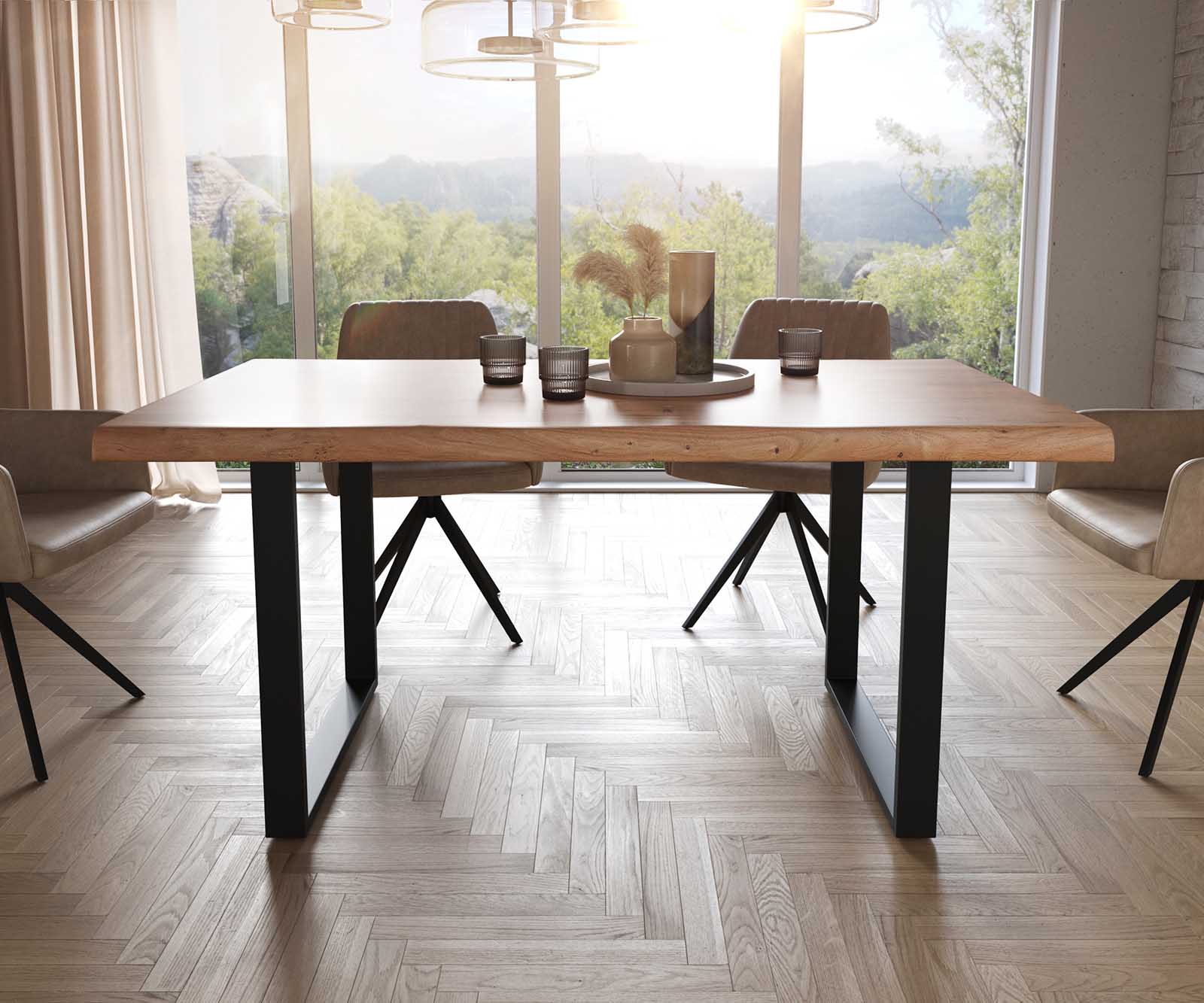 Table à manger Edge 160x90 XL acacia nature patin noir Live-Edge 1