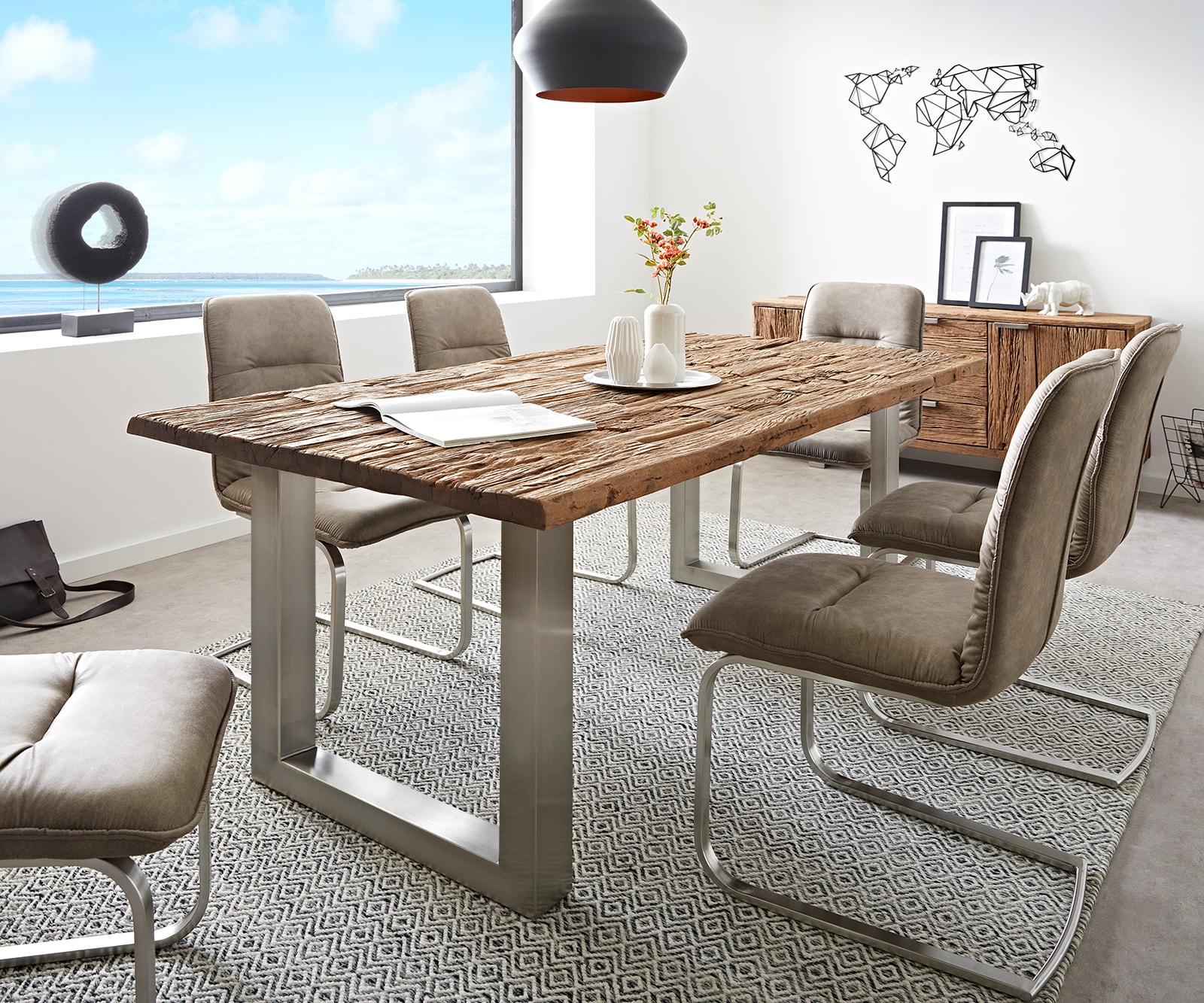 Table-à-manger Reclaimed 200x100 cm aspect vintage inoxydable large Table-à-manger Reclaimed 200x100 cm aspect vintage inoxydable large