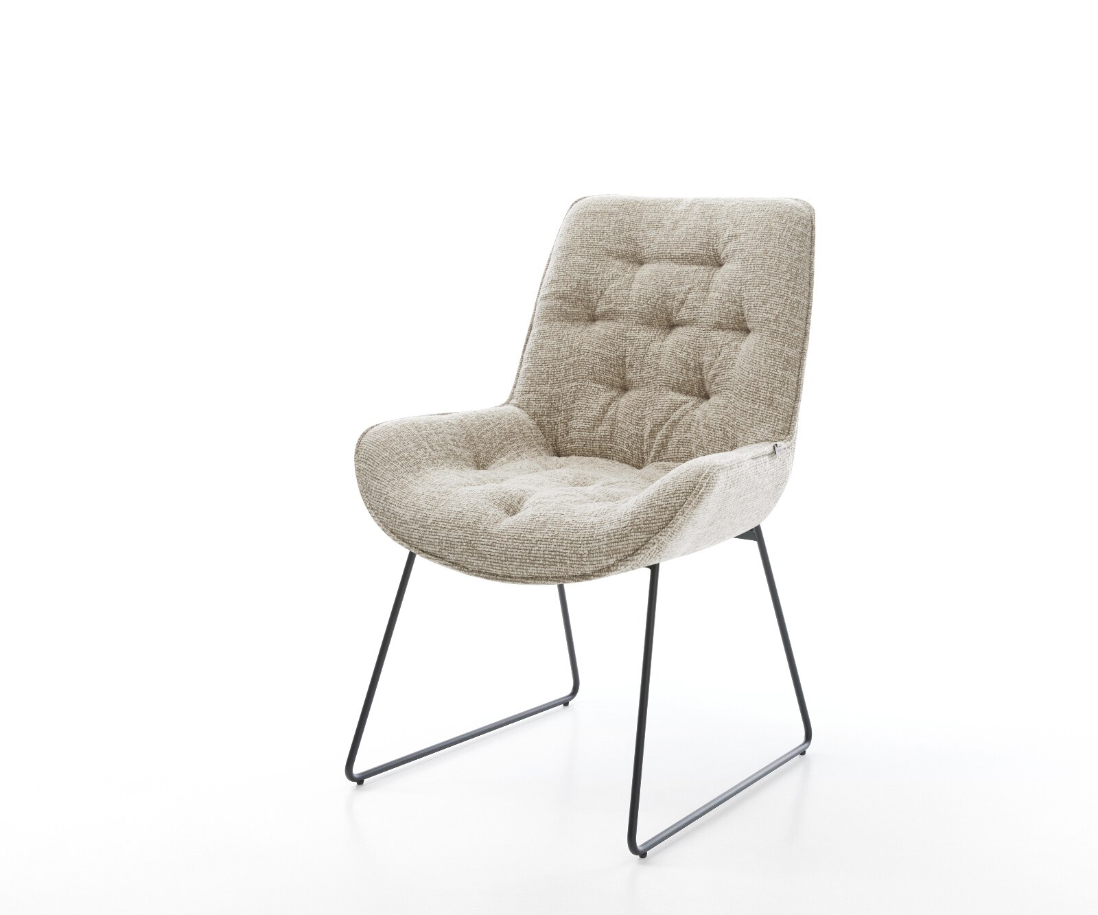 Chaise-de-salle-à-manger Taimi-Flex tissu tissé doux beige pied trapèze noir 1