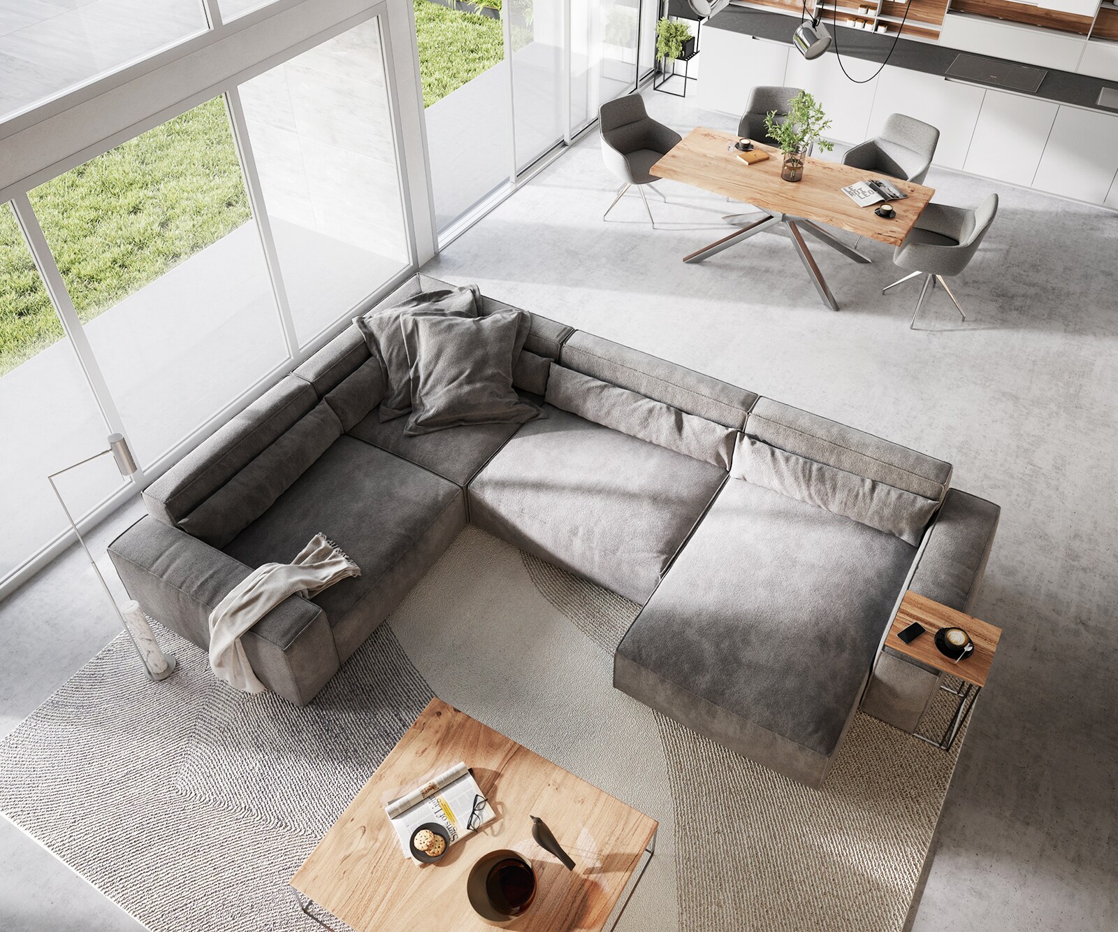 Canapé panoramique Sirpio XL 360x260 cm Microfibre Taupe Recamiere variable 4