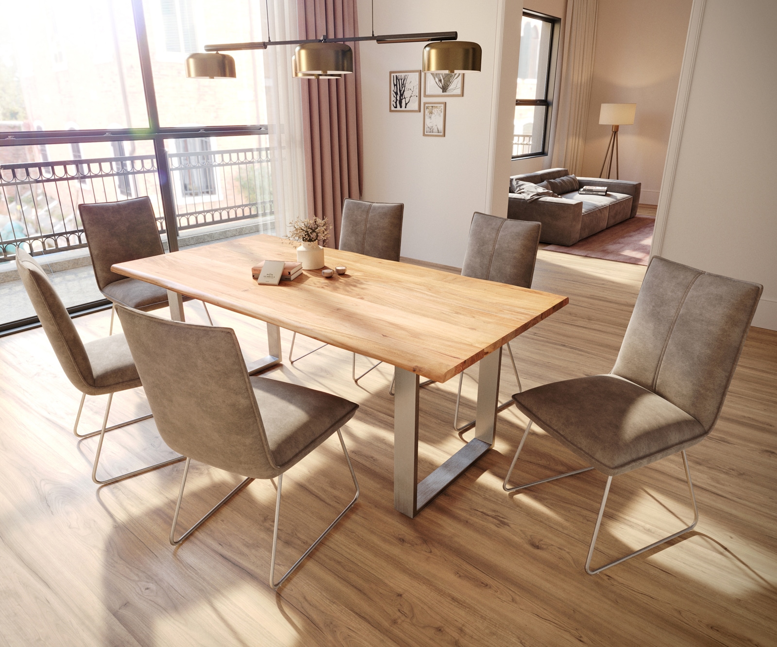 Chaise-de-salle-à-manger Lelio-Flex microvelours taupe vintage pied trapèze acier inoxydable brossé ressorts ensachés 3 Chaise-de-salle-à-manger Lelio-Flex microvelours taupe vintage pied trapèze acier inoxydable brossé ressorts ensachés 3