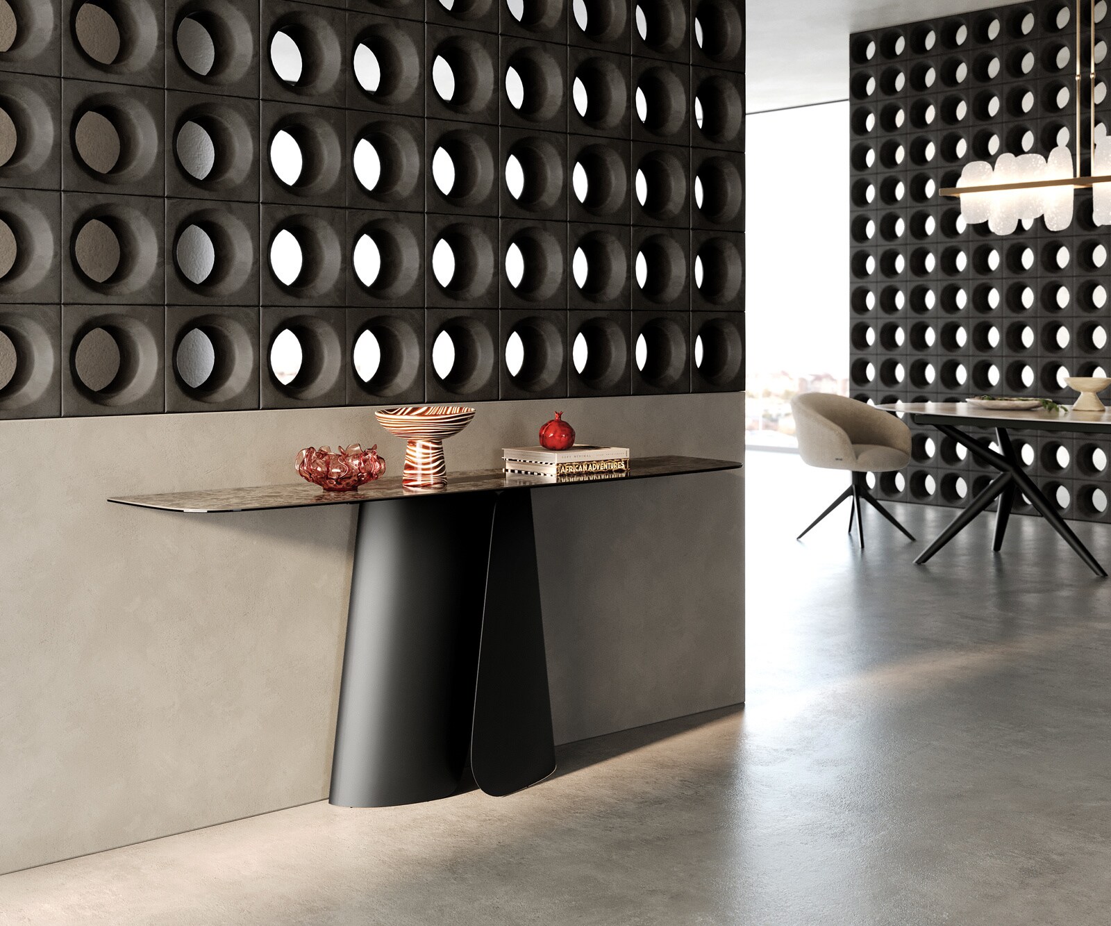 Console Edge forme bateau 180x40 cm Céramique Emperador Extra Lucidato Dunkelbraun Livos Métal Noir 7