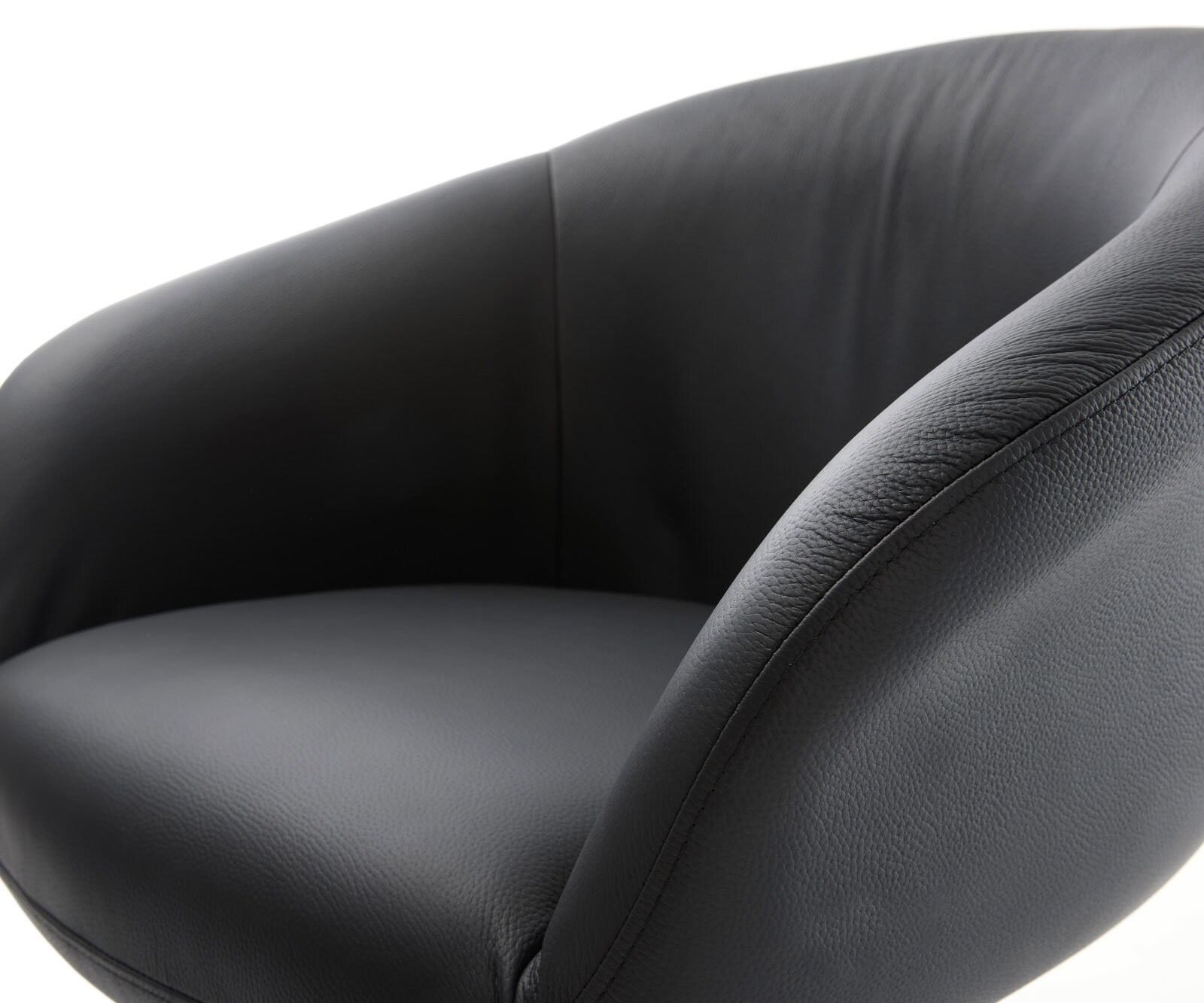 Chaise-pivotante Vinka-Flex avec accoudoirs cuir de vache noir pied croisé conique acier inoxydable brossé pivotement sur 180° ressorts ensachés 4