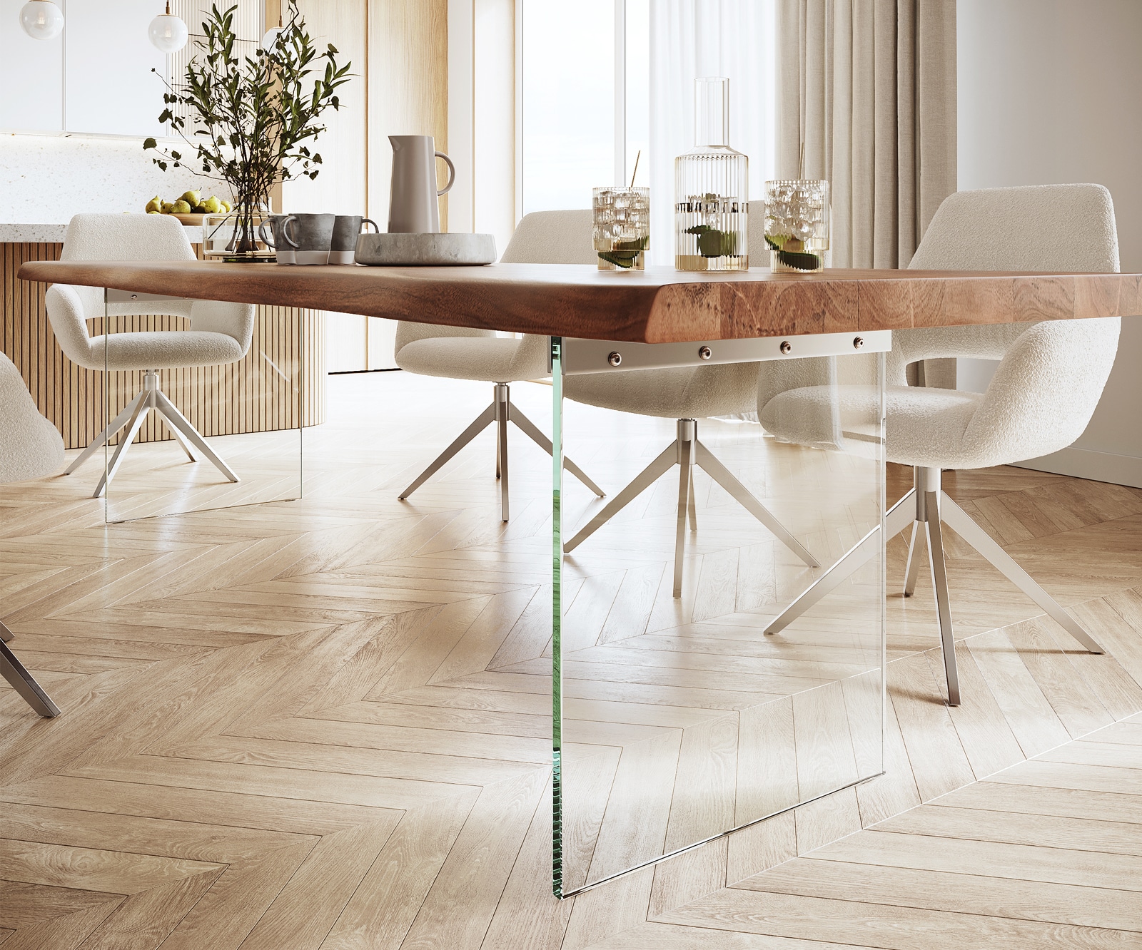 Table à manger Edge 300x100 XL acacia marron verre Live-Edge 4