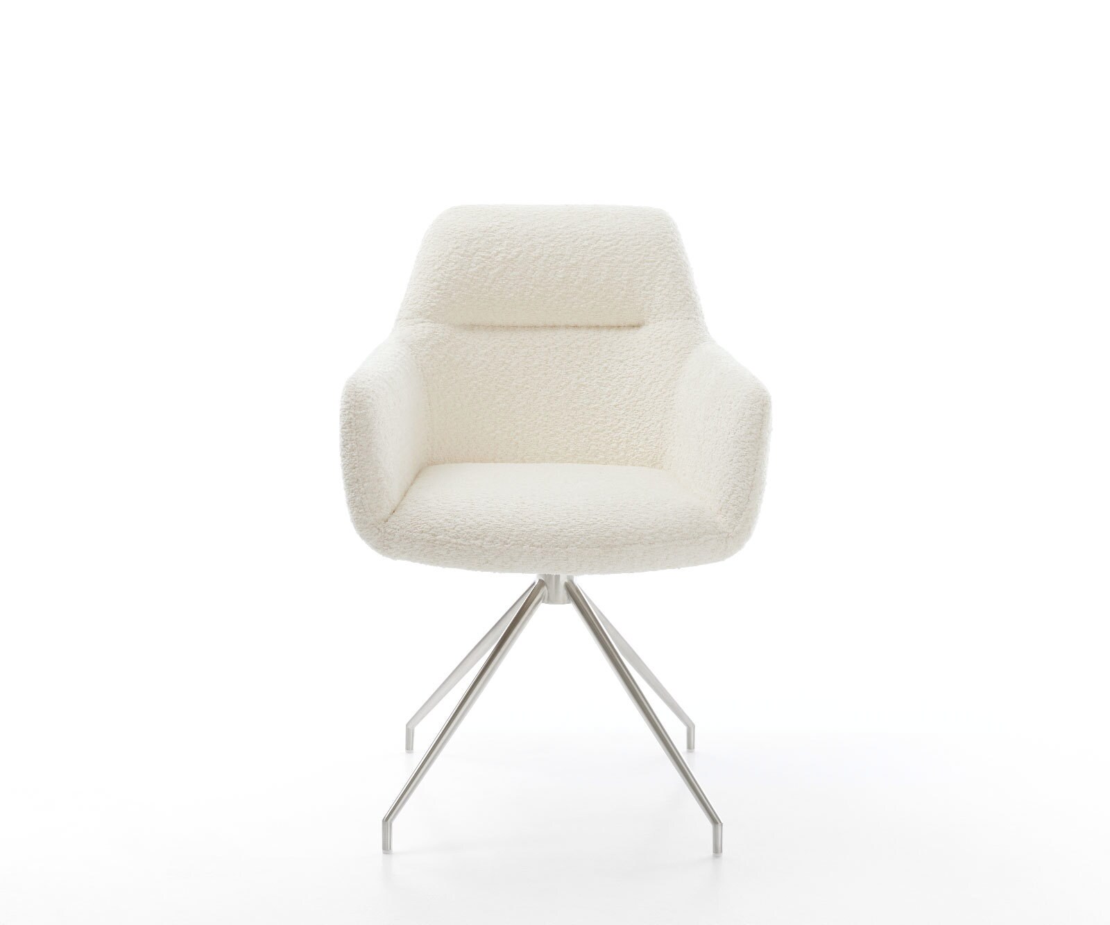 Chaise-de-salle-à-manger Pejo-Flex bouclé blanc pied croisé conique acier inoxydable brossé ressorts ensachés 2