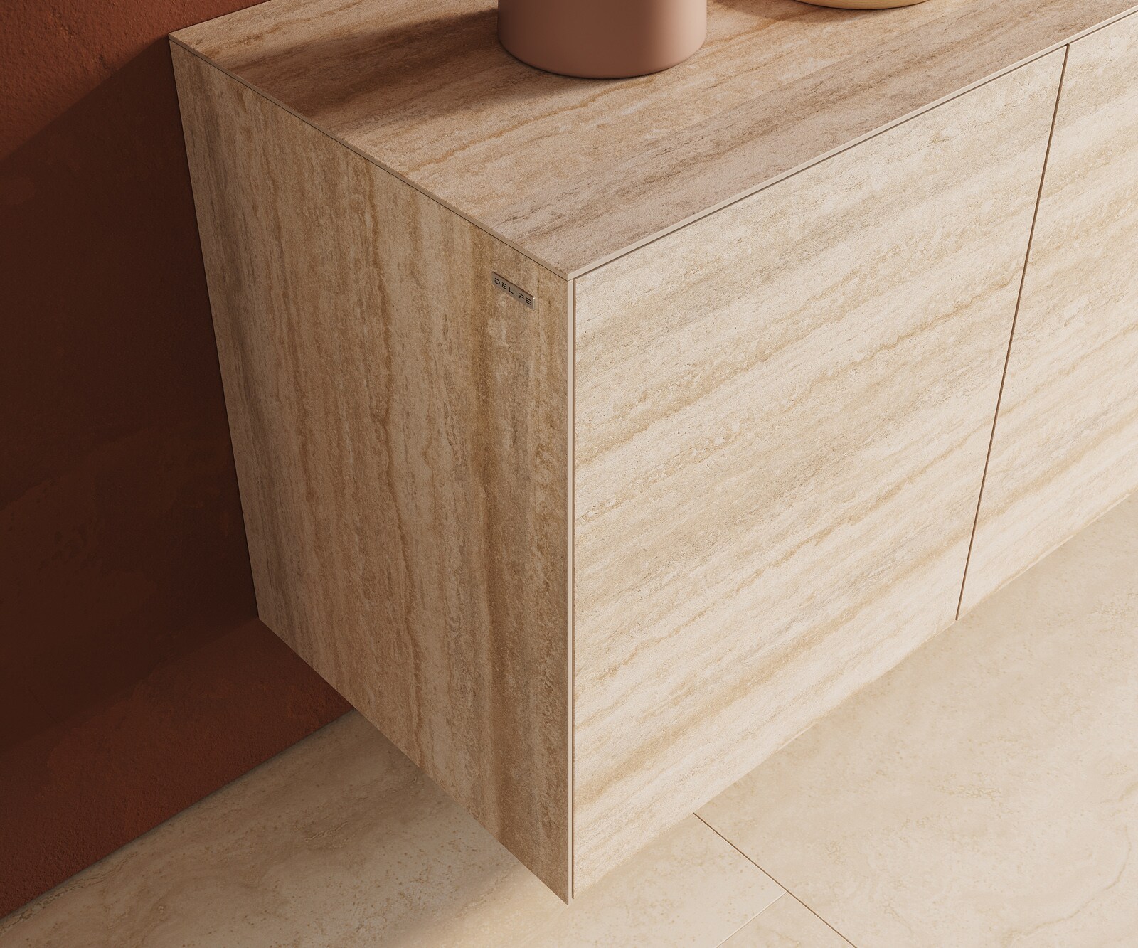 Buffet Cuor 150 cm Céramique Laminam® Travertino Bianco Crème-blanc 3 Portes Flottant 6