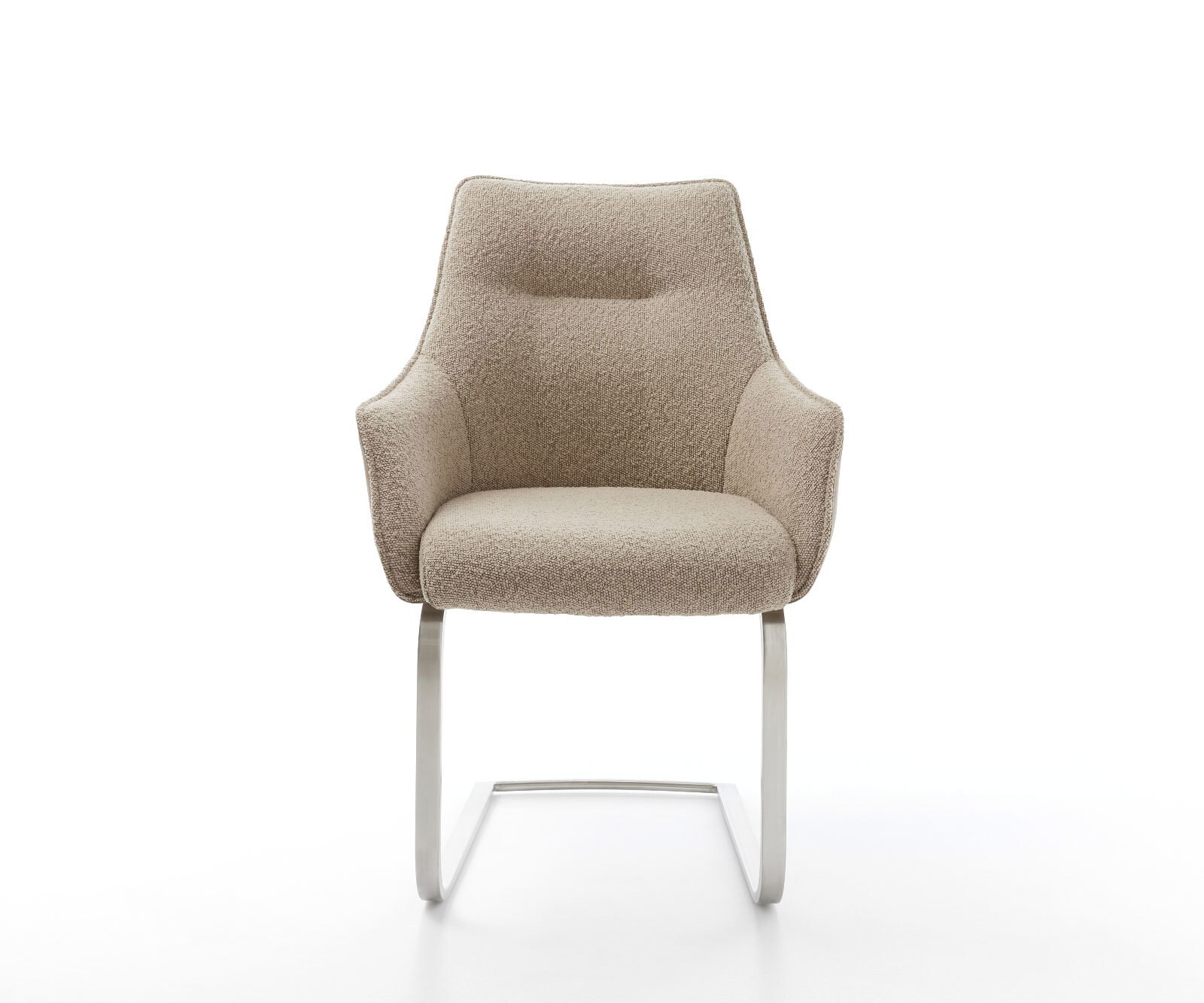 Cantilever Alja-Flex avec accoudoirs tissu mixte couleur boue pied cantilever plat acier inoxydable brossé ressorts ensachés 2