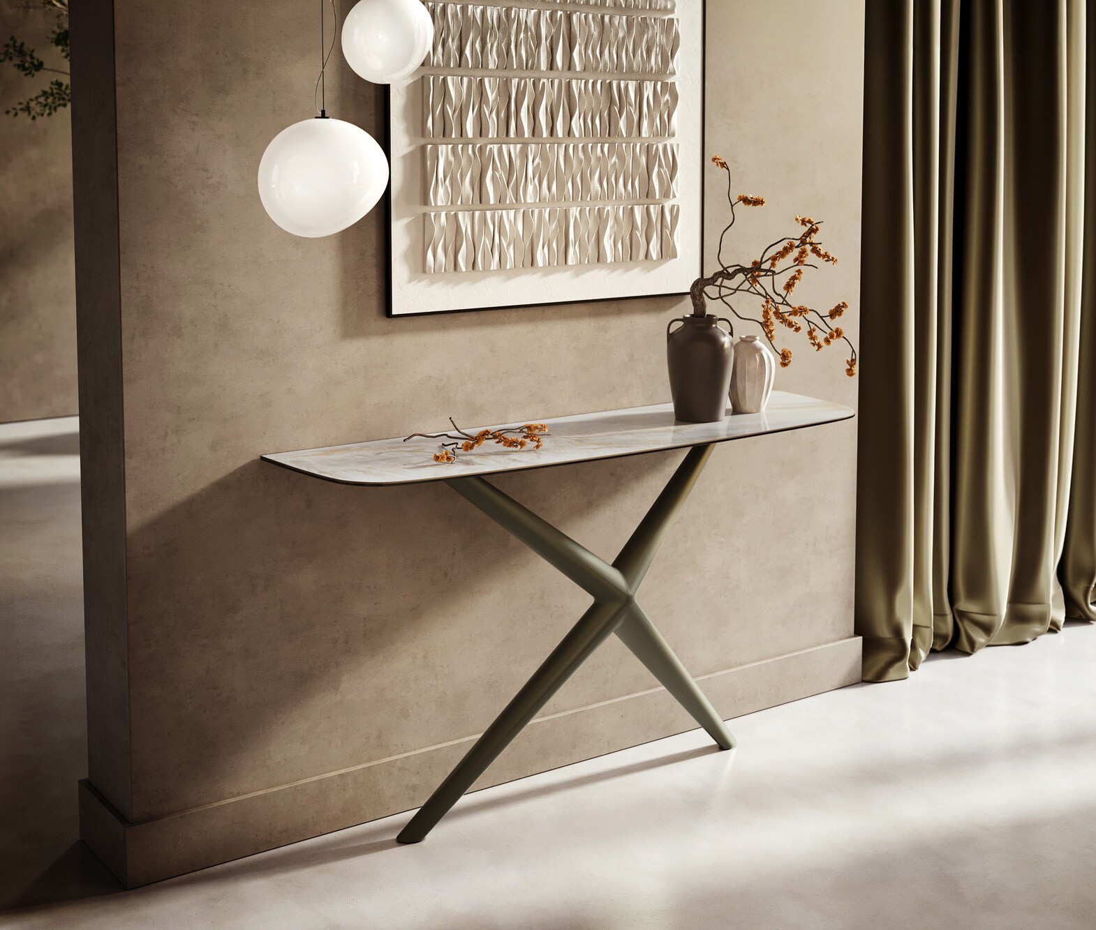 Console Edge forme bateau 140x40 cm Céramique Onyx Pearl Estelo Métal Effektfinish Titan 4
