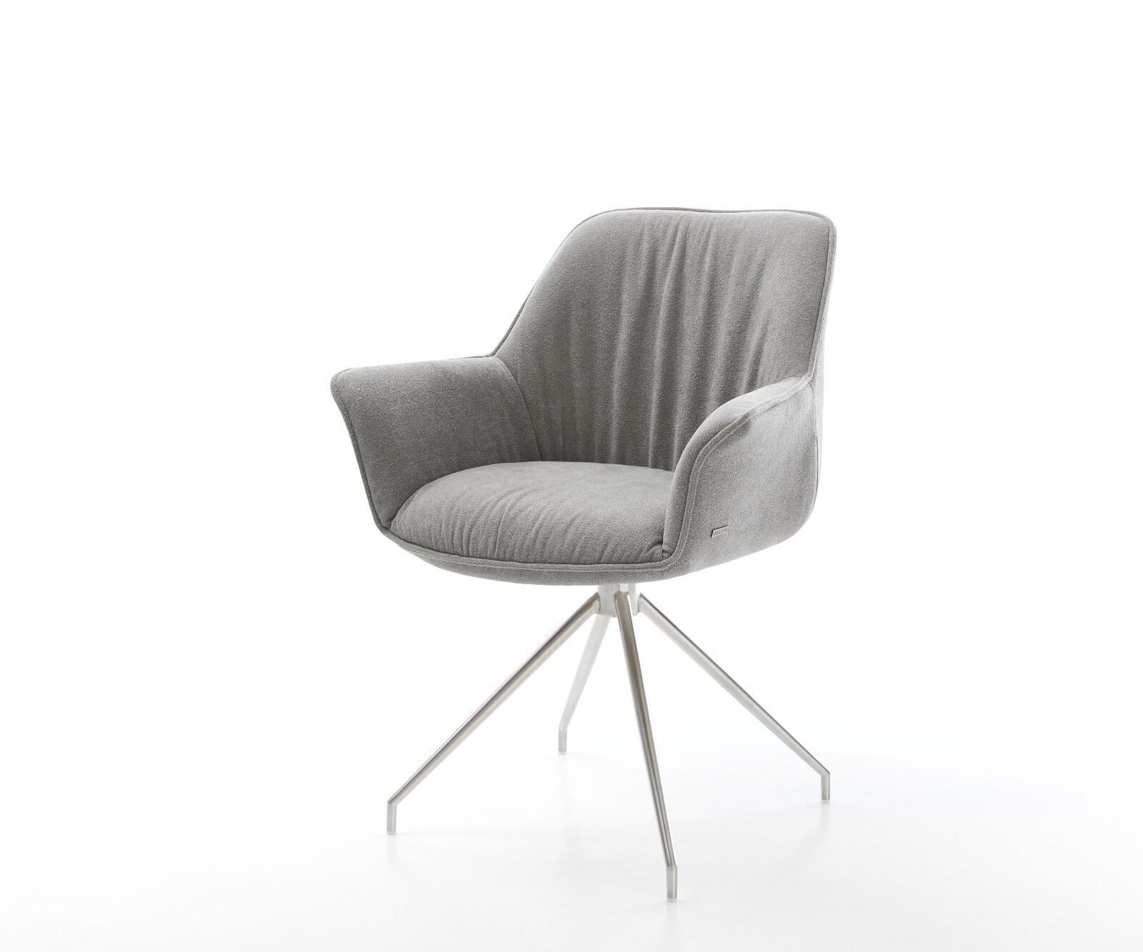 Chaise-de-salle-à-manger Keila-Flex avec accoudoirs tissu structuré doux gris pied croisé conique acier inoxydable 1