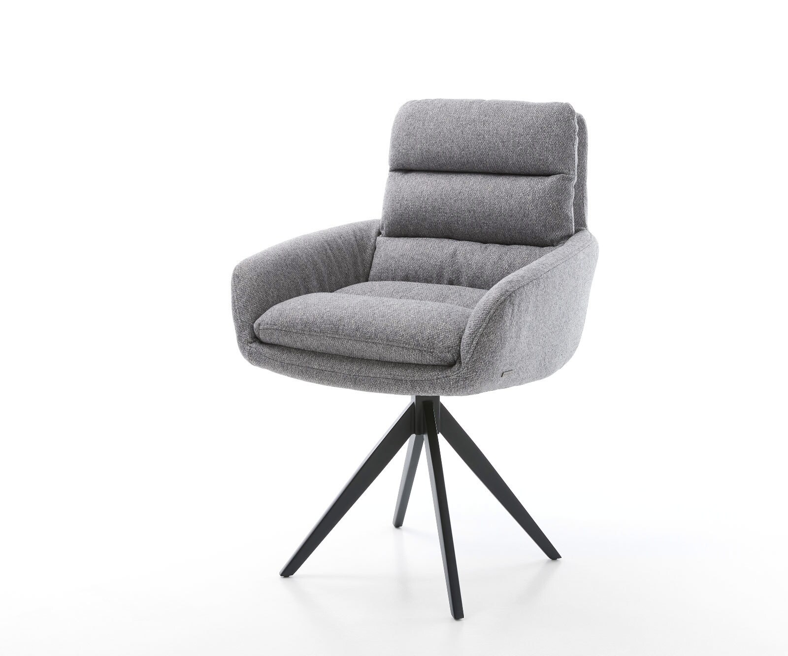 Chaise-de-salle-à-manger Abelia-Flex avec accoudoirs tissu texturé gris clair pied croisé angulaire noir