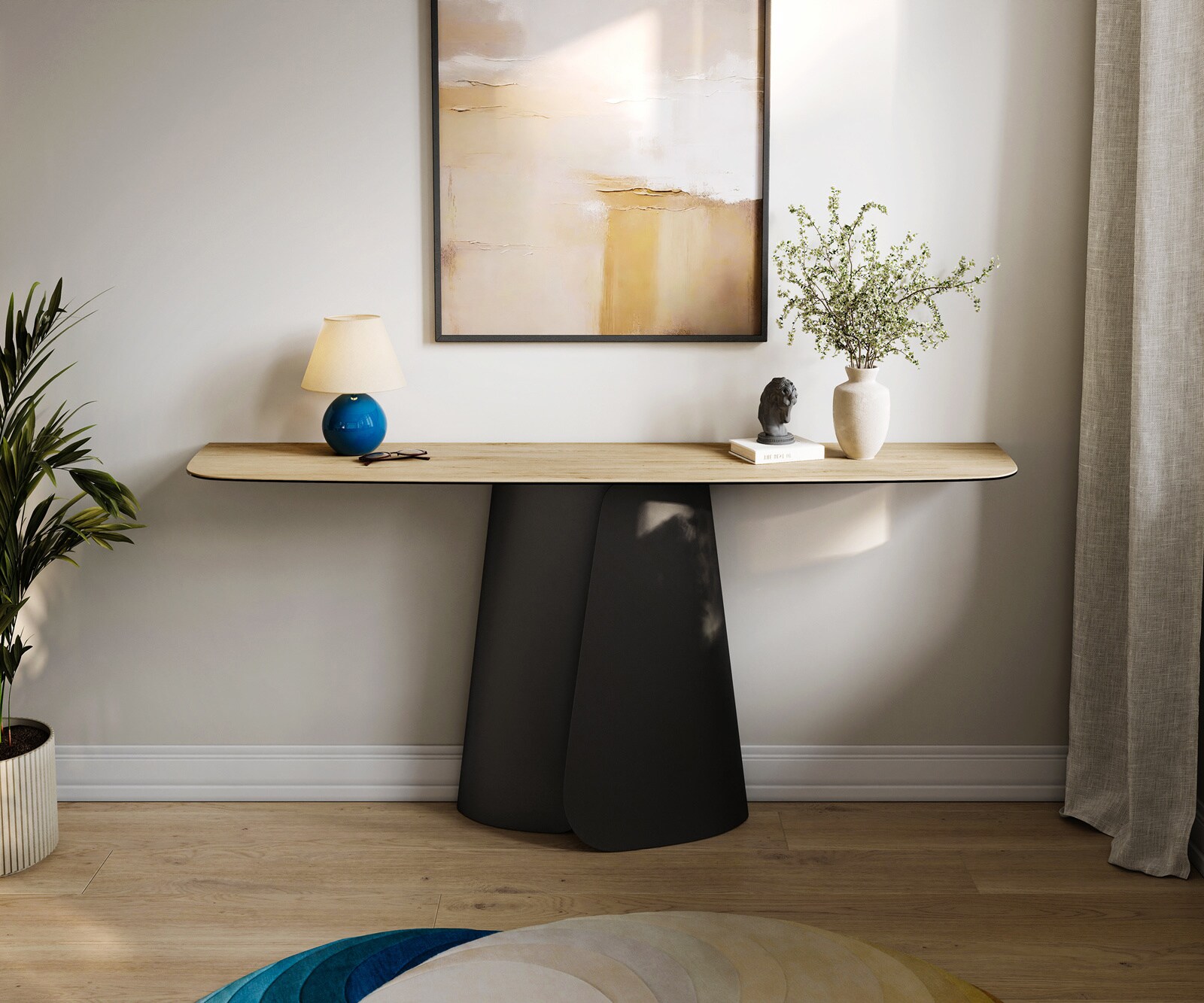Console Edge forme bateau 180x40 cm Céramique Laminam® Sabbia Eichefarbig Livos Métal Noir 4