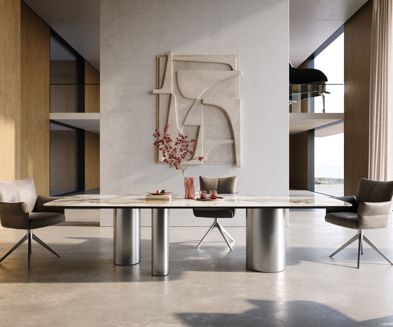 Table à manger Edge Boot 300x120 cm Céramique Minas Melange Blanc-Beige Troa Acier inoxydable gebürstet 2