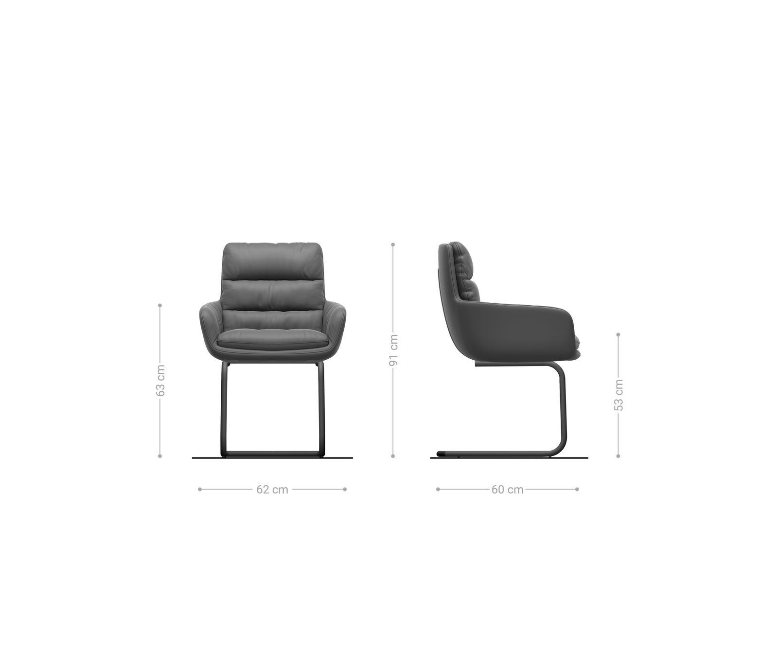 Cantilever Abelia-Flex avec accoudoirs cuir de vache noir pied cantilever rond noir 6
