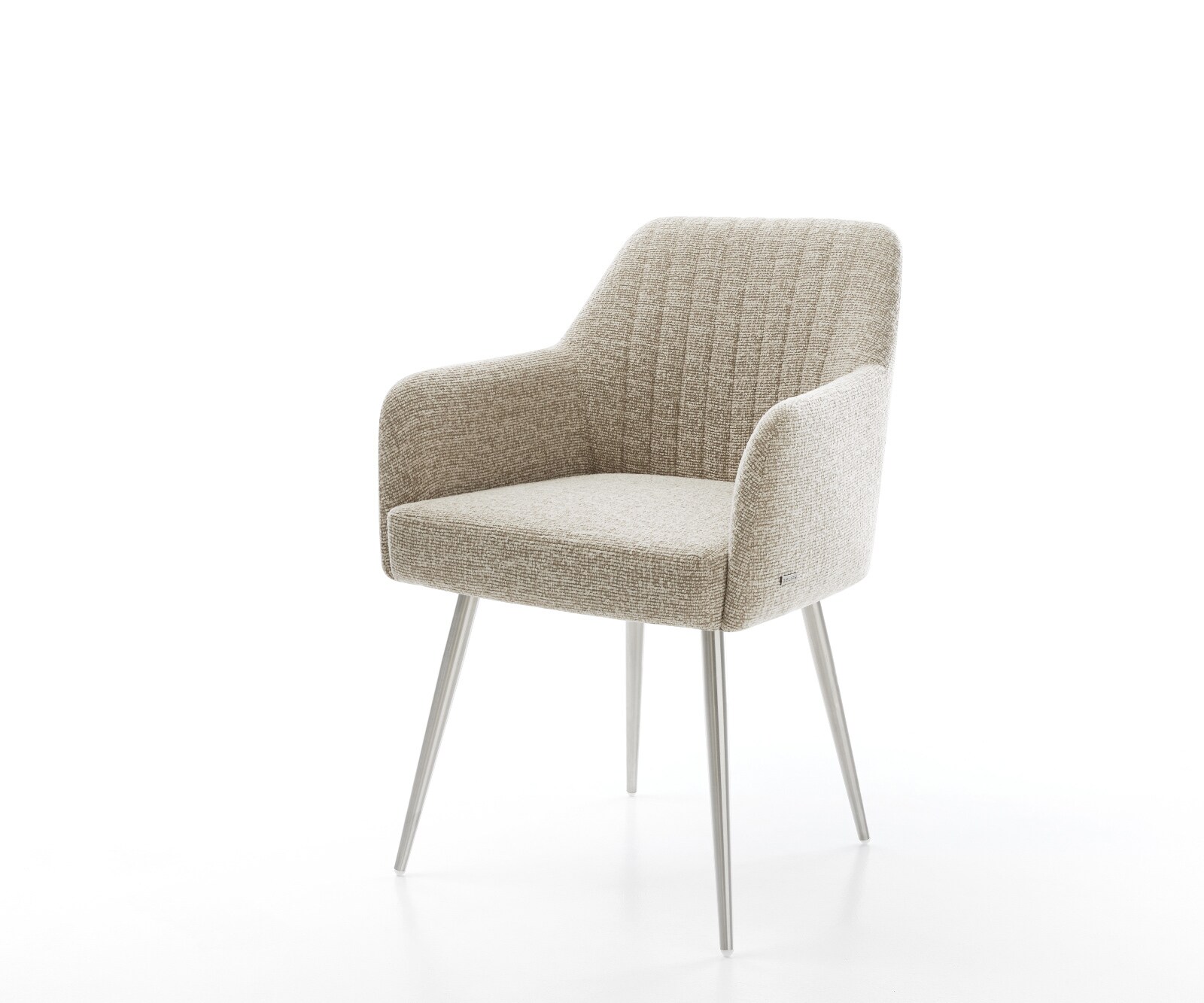 Chaise-de-salle-à-manger Greg-Flex tissu tissé doux beige 4 pieds coniques acier inoxydable resorts ensachés