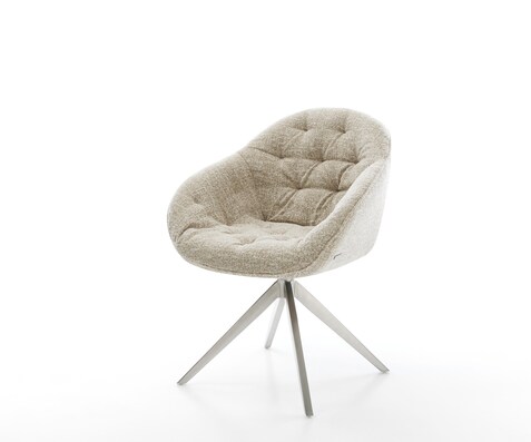 Chaise-pivotante Gaio-Flex tissu tissé doux beige pied croisé large acier inoxydable pivotement sur 360° fonction bascule
