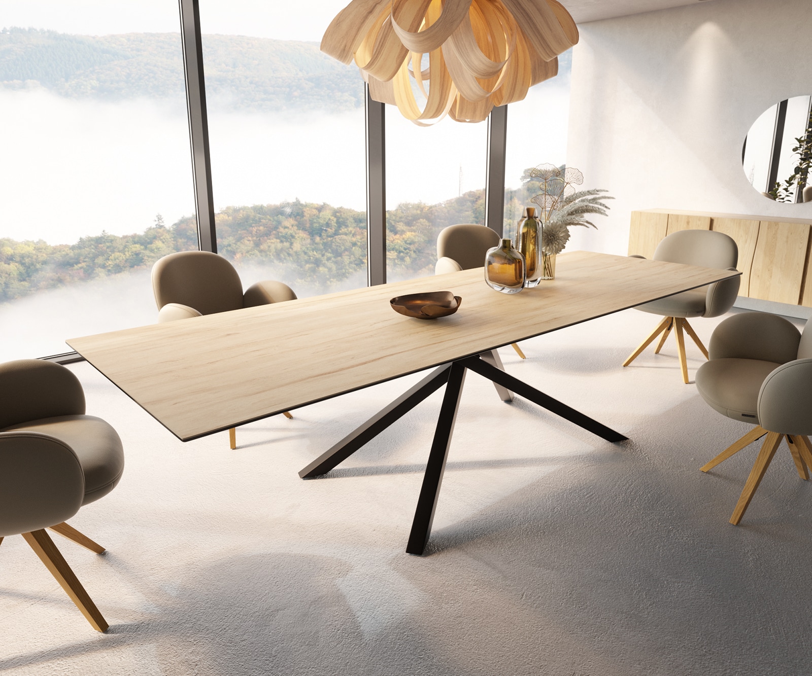 Table à manger Edge 300x100 céramique Laminam® Sabbia couleur chêne cadre croisé rectangulaire noir 6